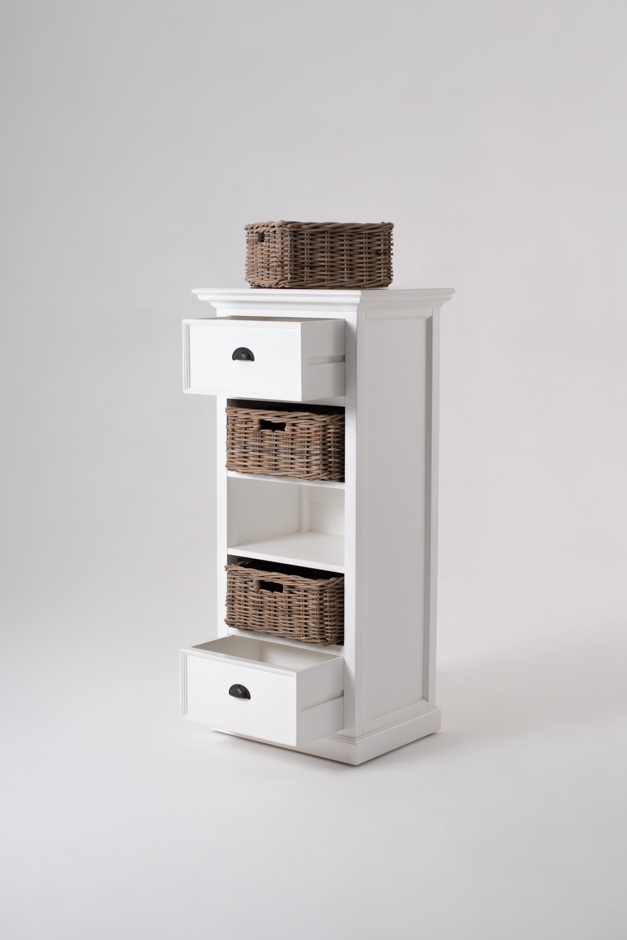 Classic White Storage Cabinet with Basket Set