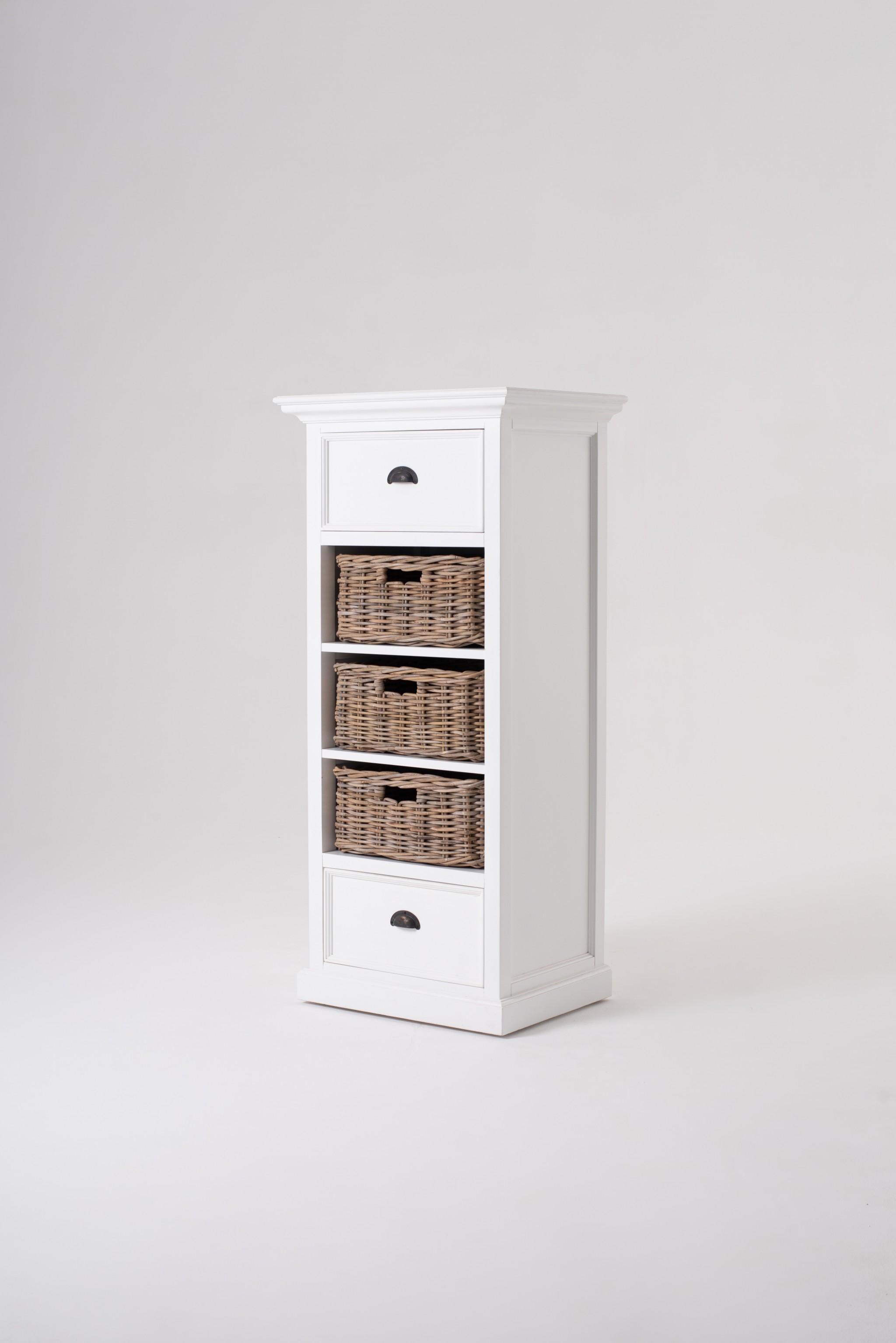 Classic White Storage Cabinet with Basket Set