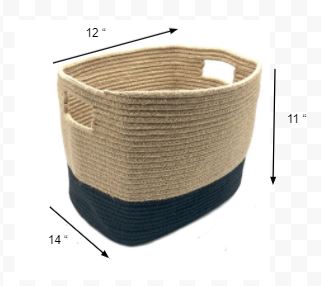 Set of Two Black and Natural Jute Rope Cubby Baskets Default Title
