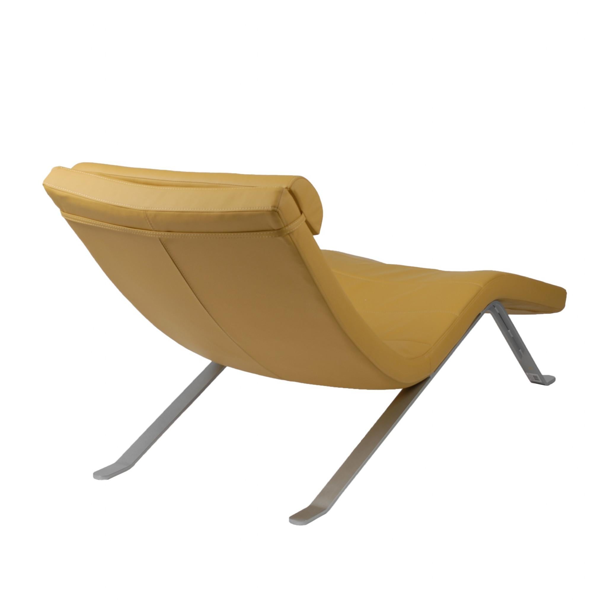 Goldenrod Faux Leather and Chrome Wavy Chaise Lounge Chair