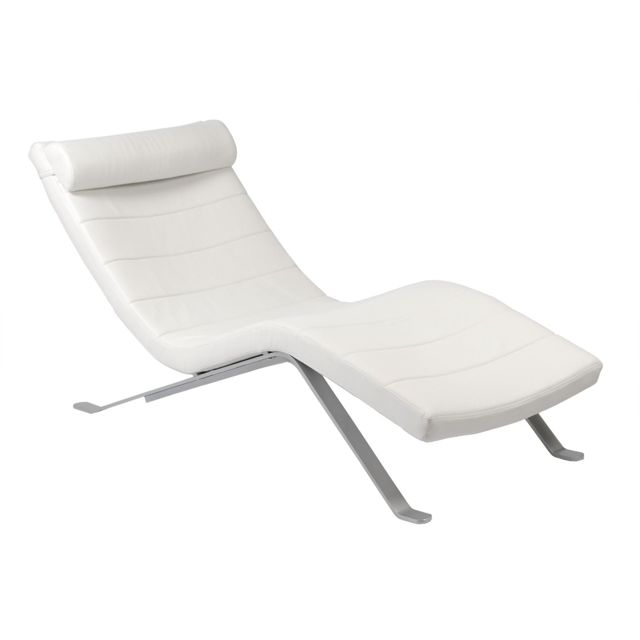 White Faux Leather and Chrome Wavy Chaise Lounge Chair Default Title