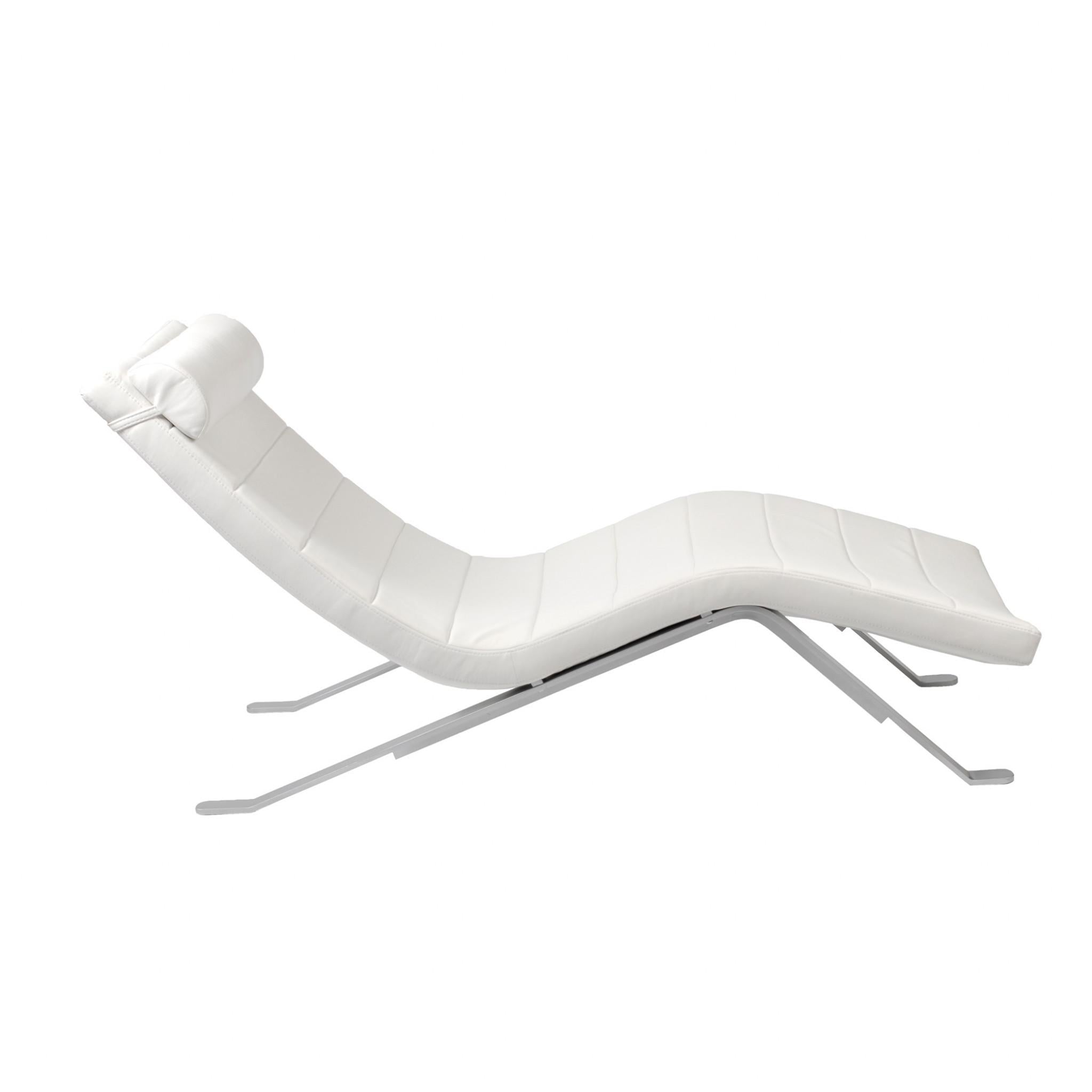 White Faux Leather and Chrome Wavy Chaise Lounge Chair
