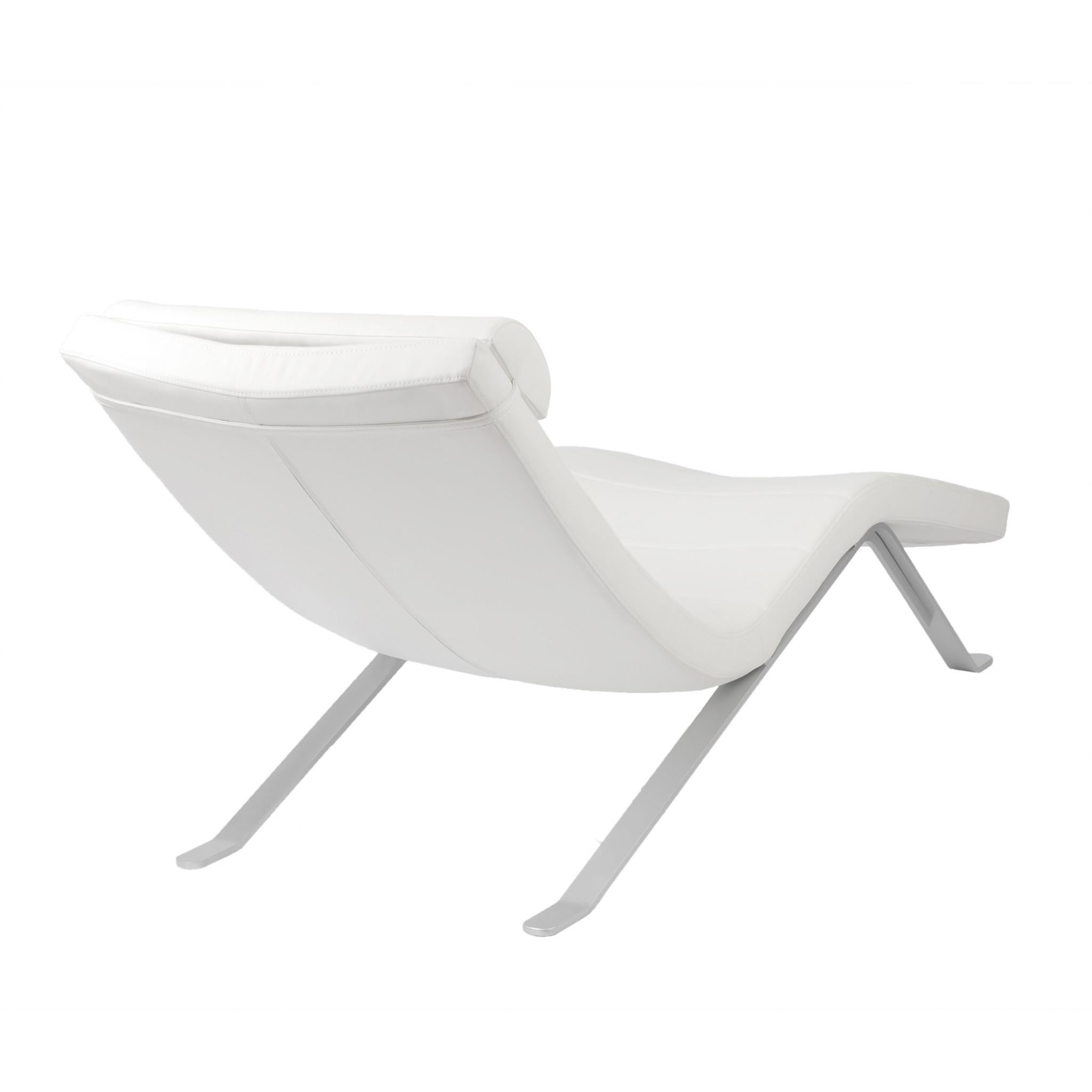 White Faux Leather and Chrome Wavy Chaise Lounge Chair