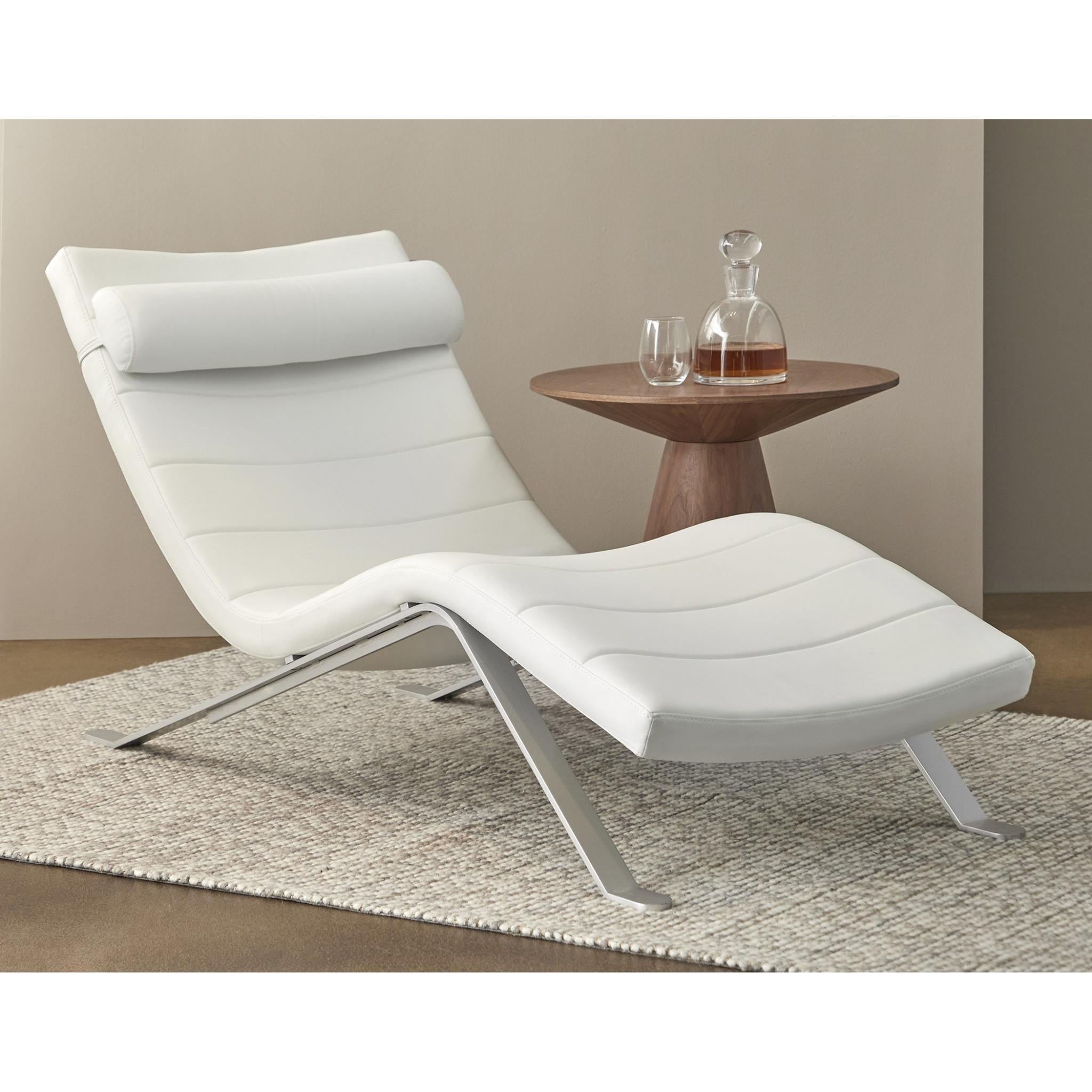 White Faux Leather and Chrome Wavy Chaise Lounge Chair Default Title