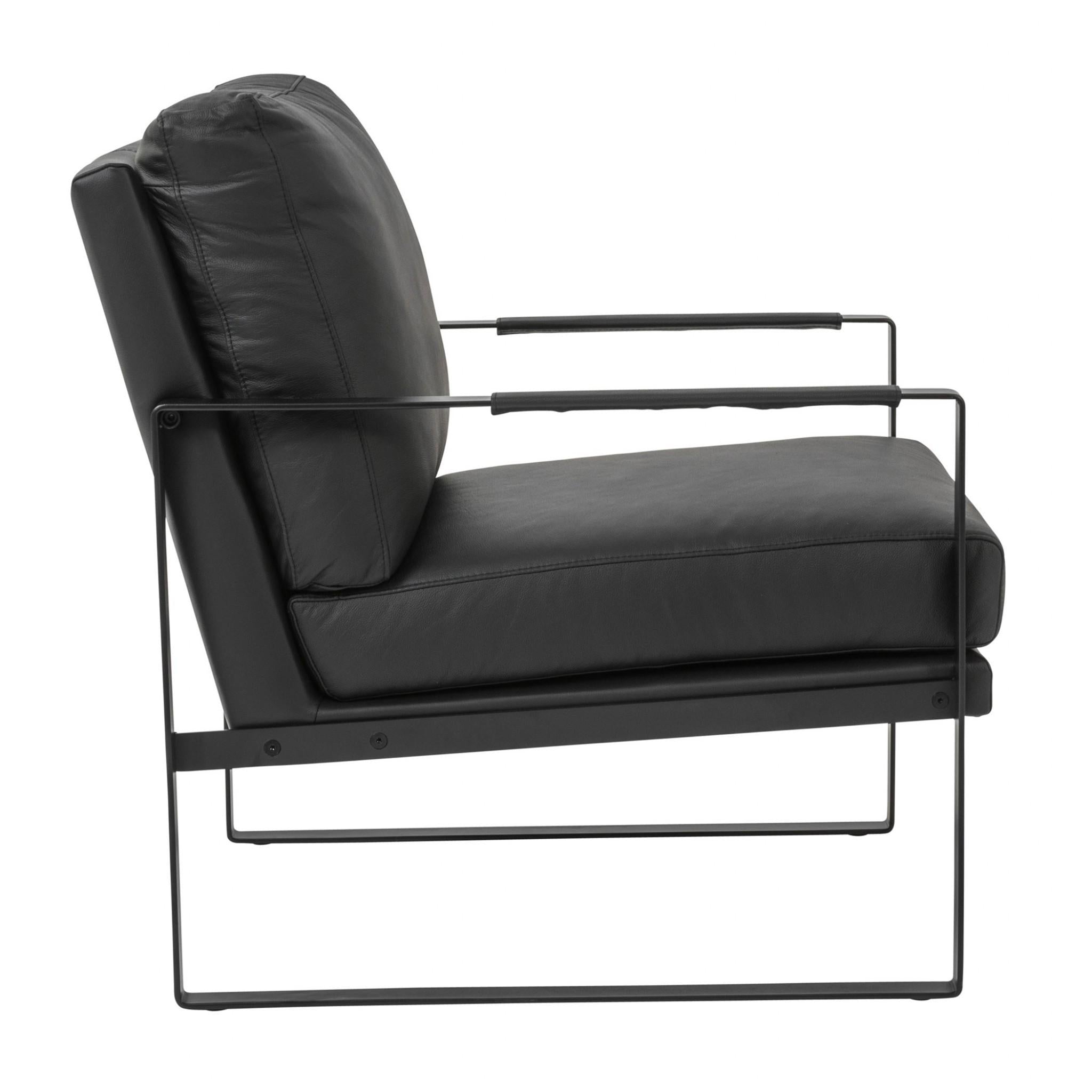 Epitome Black Leather and Black Metal Armchair