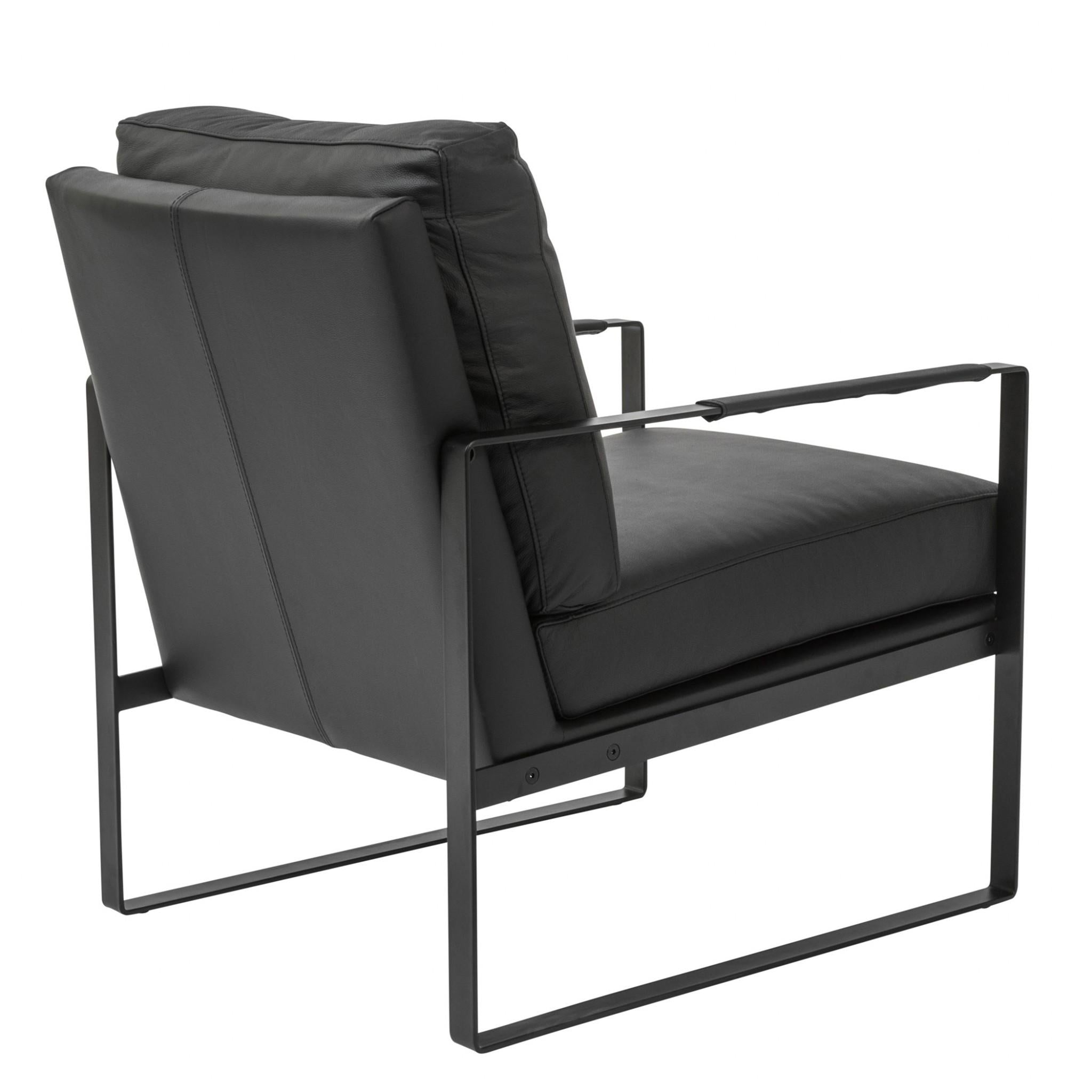 Epitome Black Leather and Black Metal Armchair