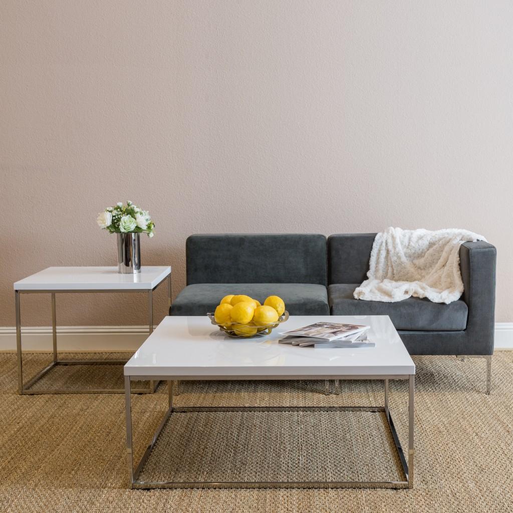 Modern White Gloss and Chrome Cube Side Table