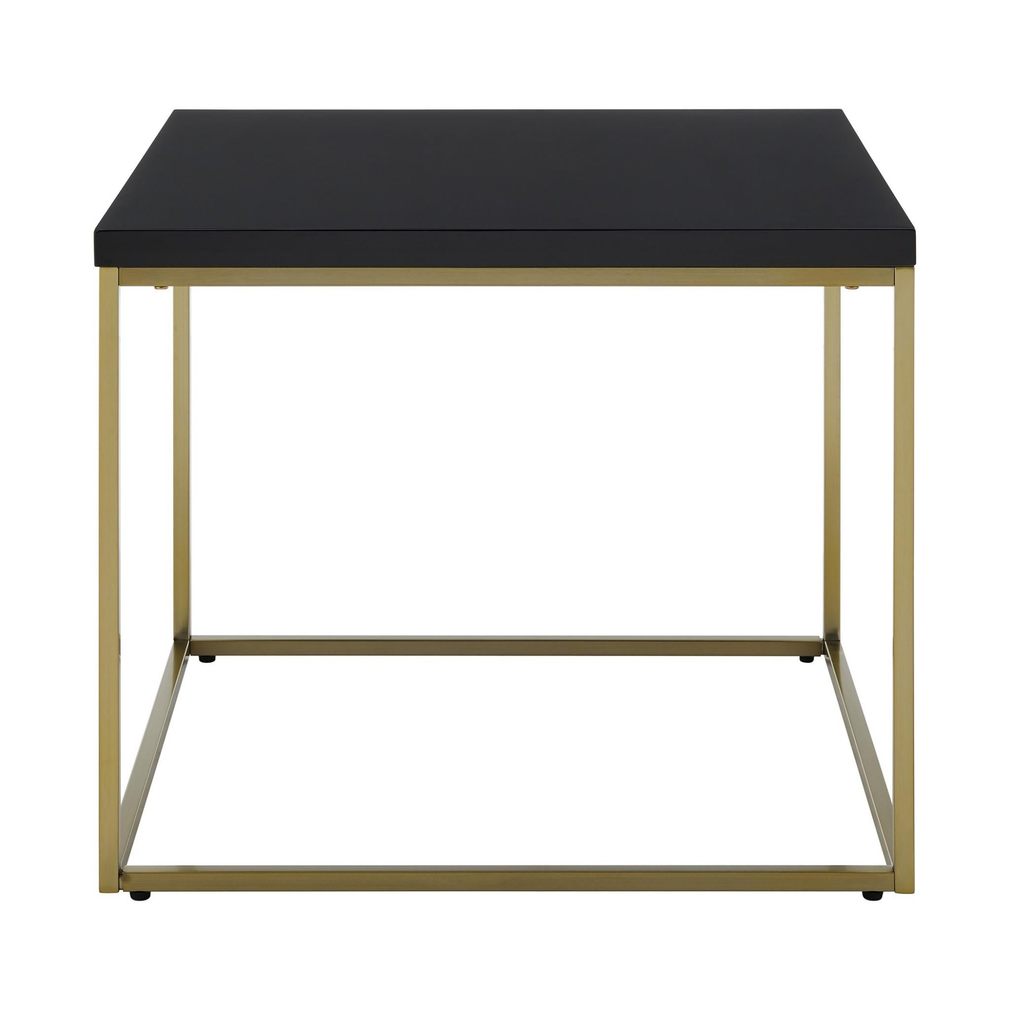 Modern Black Gloss and Matte Gold Cube Side Table