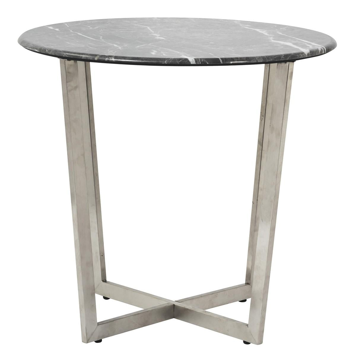 Mod Geo Chrome and Black Round Faux Marble Side Table