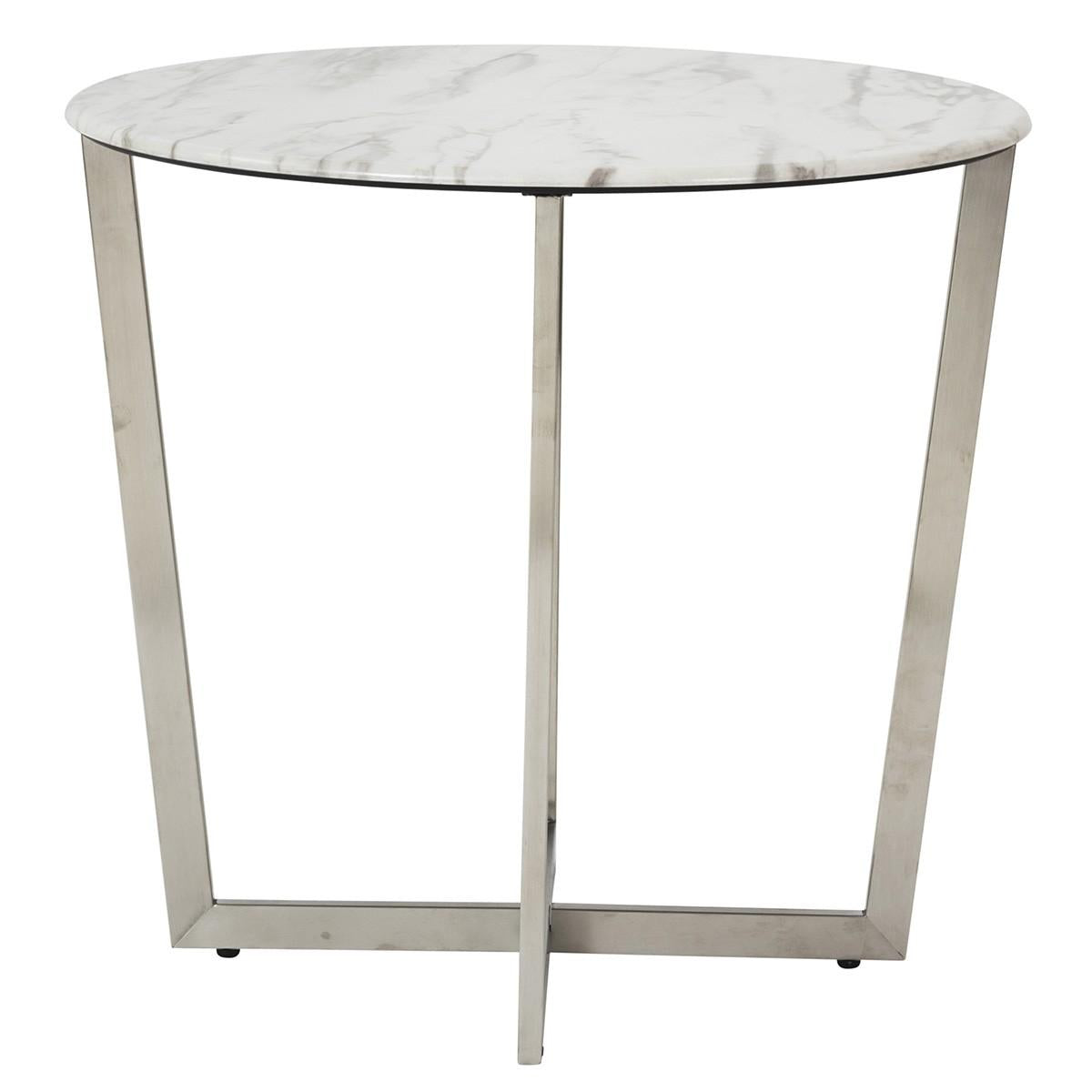 Mod Geo Chrome and White Round Faux Marble Side Table