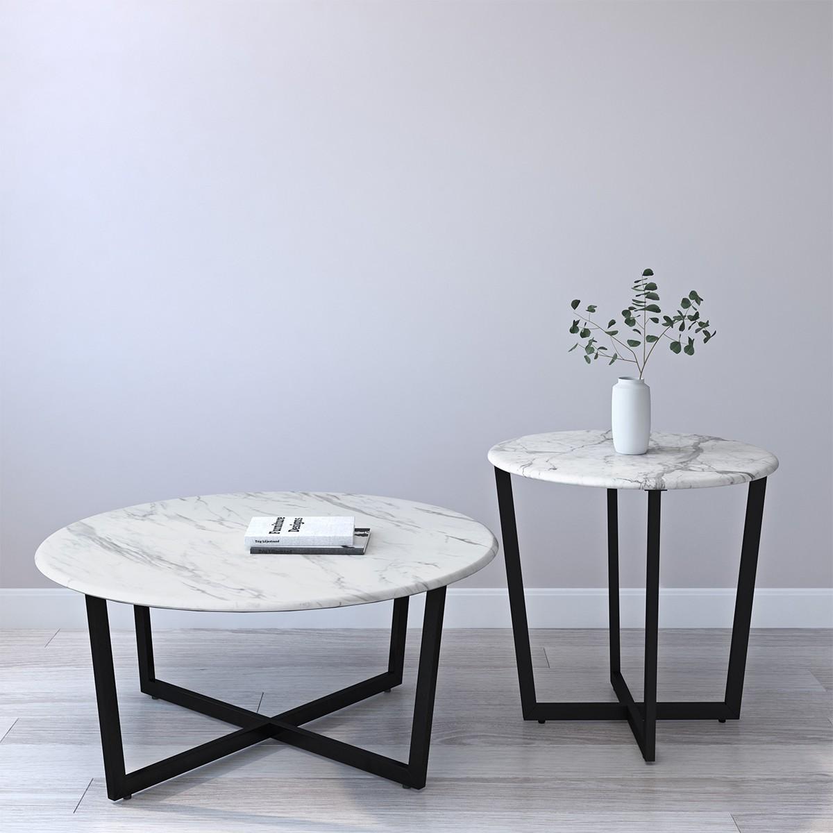 Mod Geo Black and White Round Faux Marble Side Table