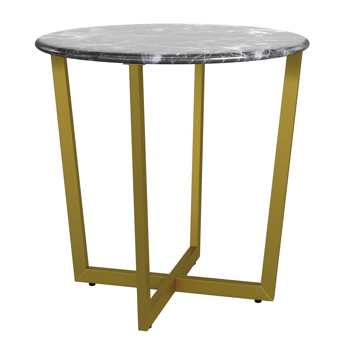 Mod Geo Gold and Black Round Faux Marble Side Table