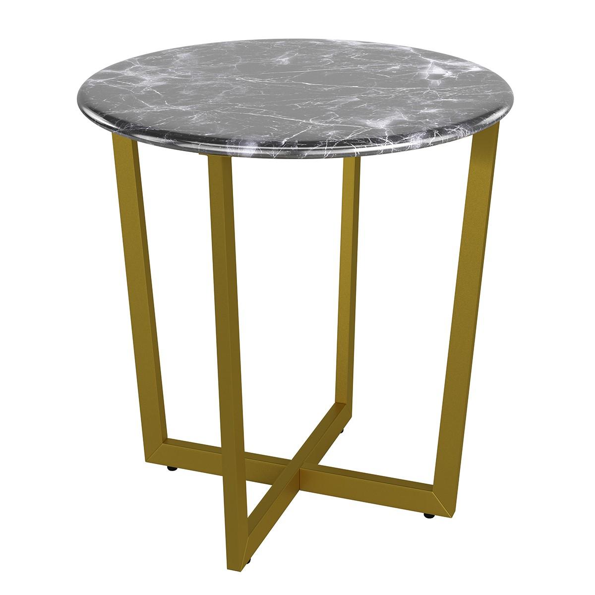 Mod Geo Gold and Black Round Faux Marble Side Table