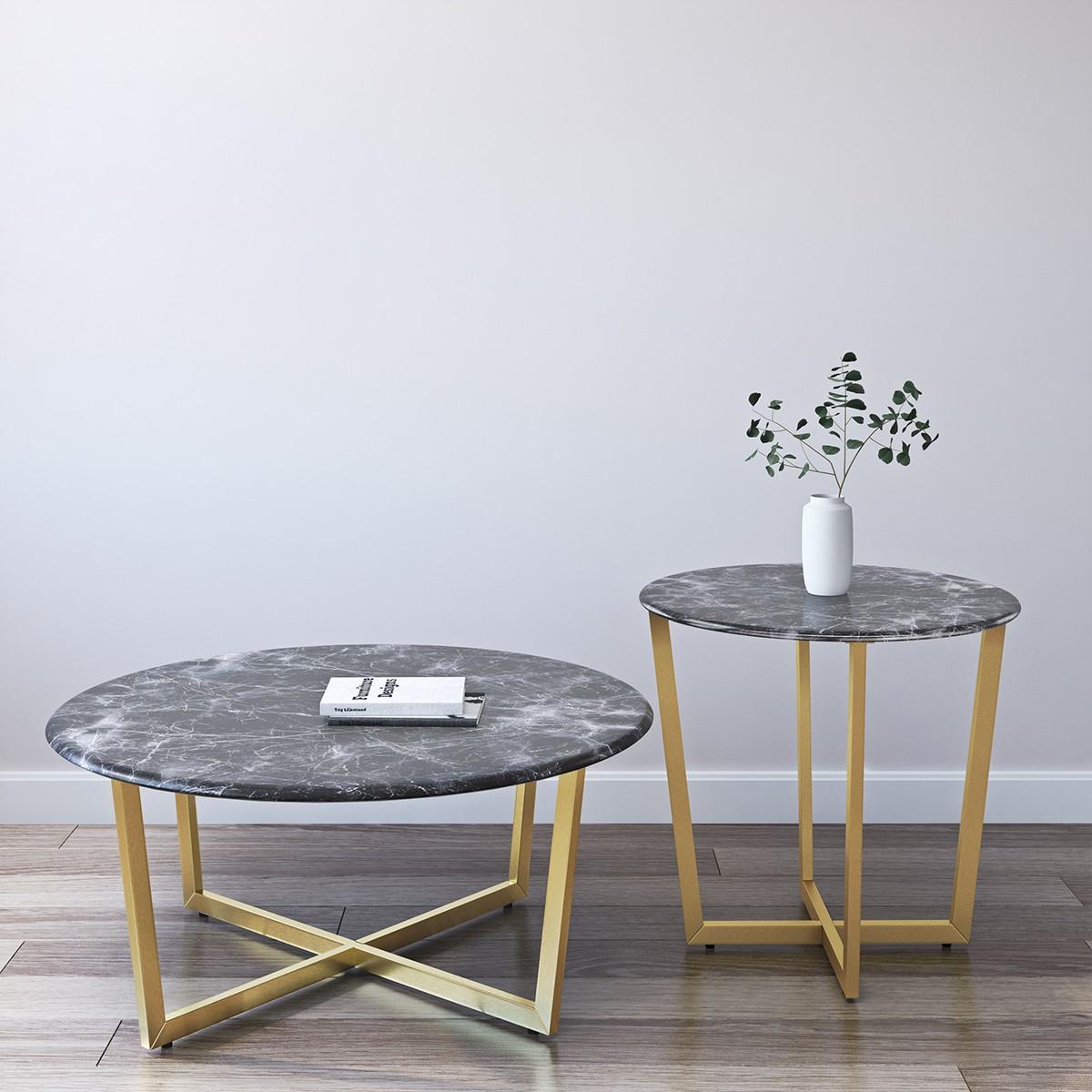 Mod Geo Gold and Black Round Faux Marble Side Table