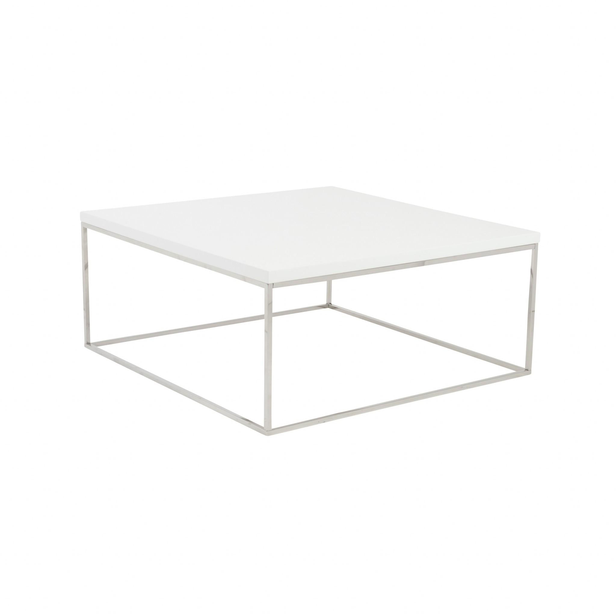 White and Chrome High Gloss Square Coffee Table