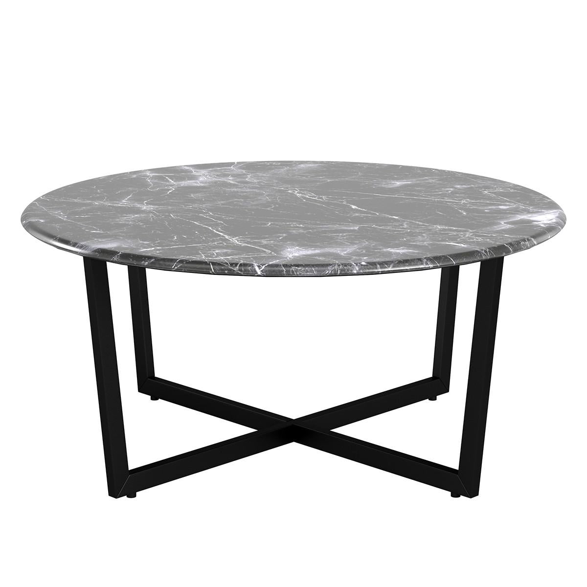 Black on Black Faux Marble Round Coffee Table