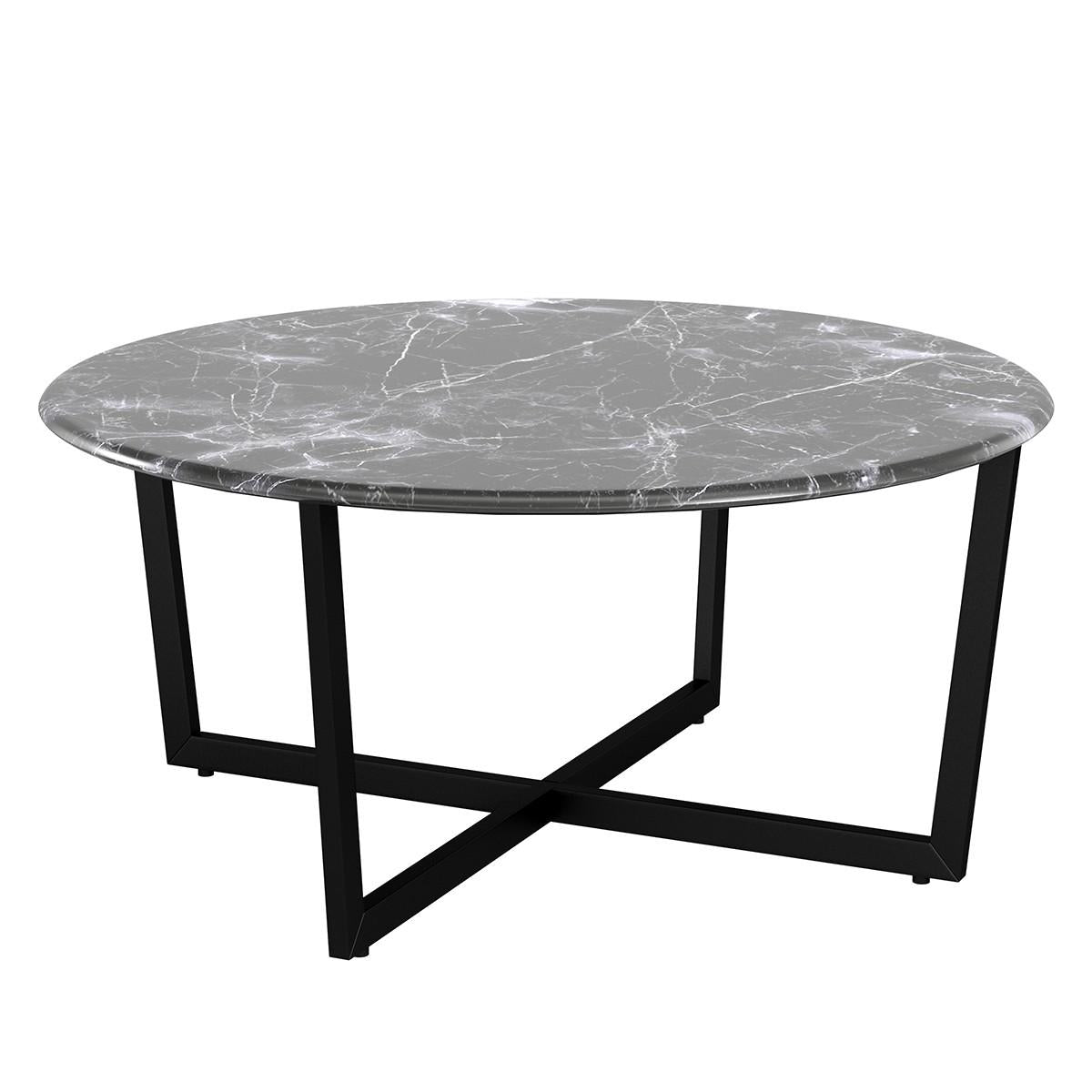 Black on Black Faux Marble Round Coffee Table