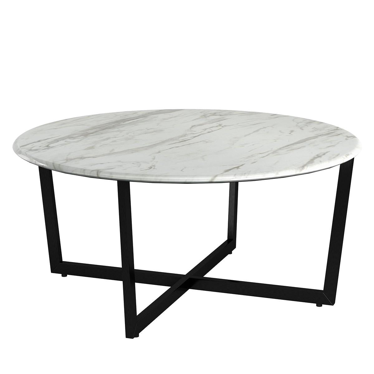 White on Black Faux Marble Round Coffee Table