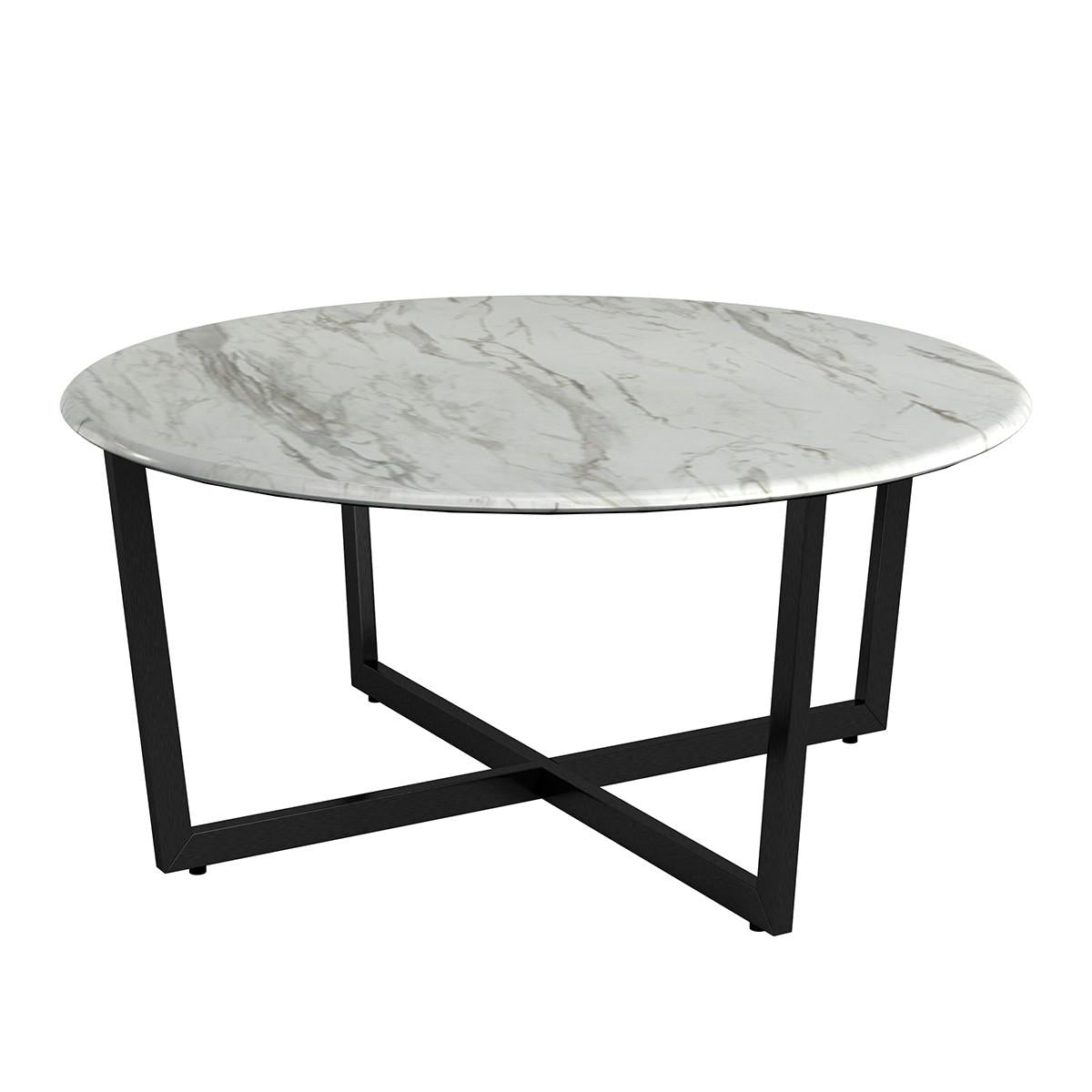 White on Black Faux Marble Round Coffee Table