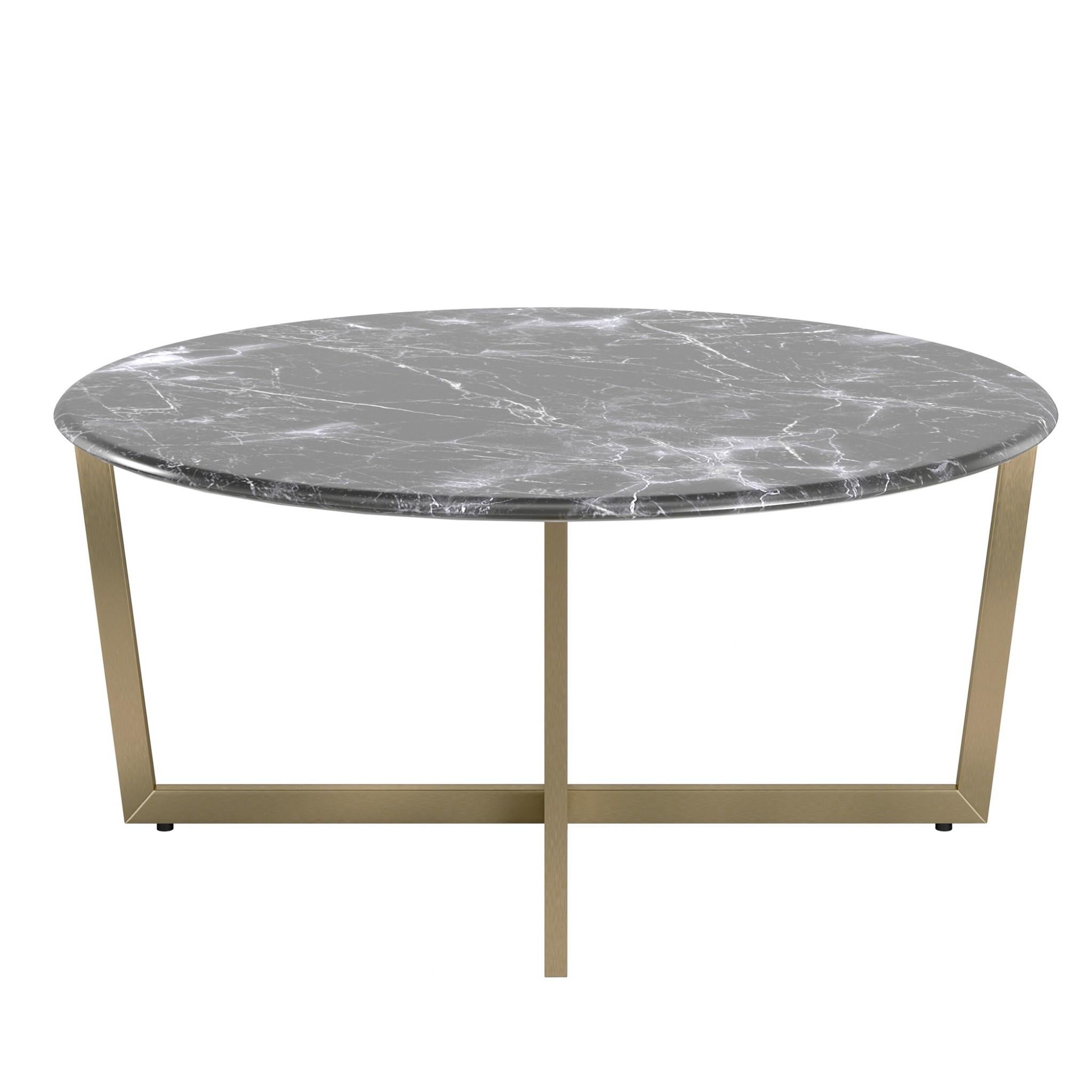 Black on Gold Faux Marble Round Coffee Table