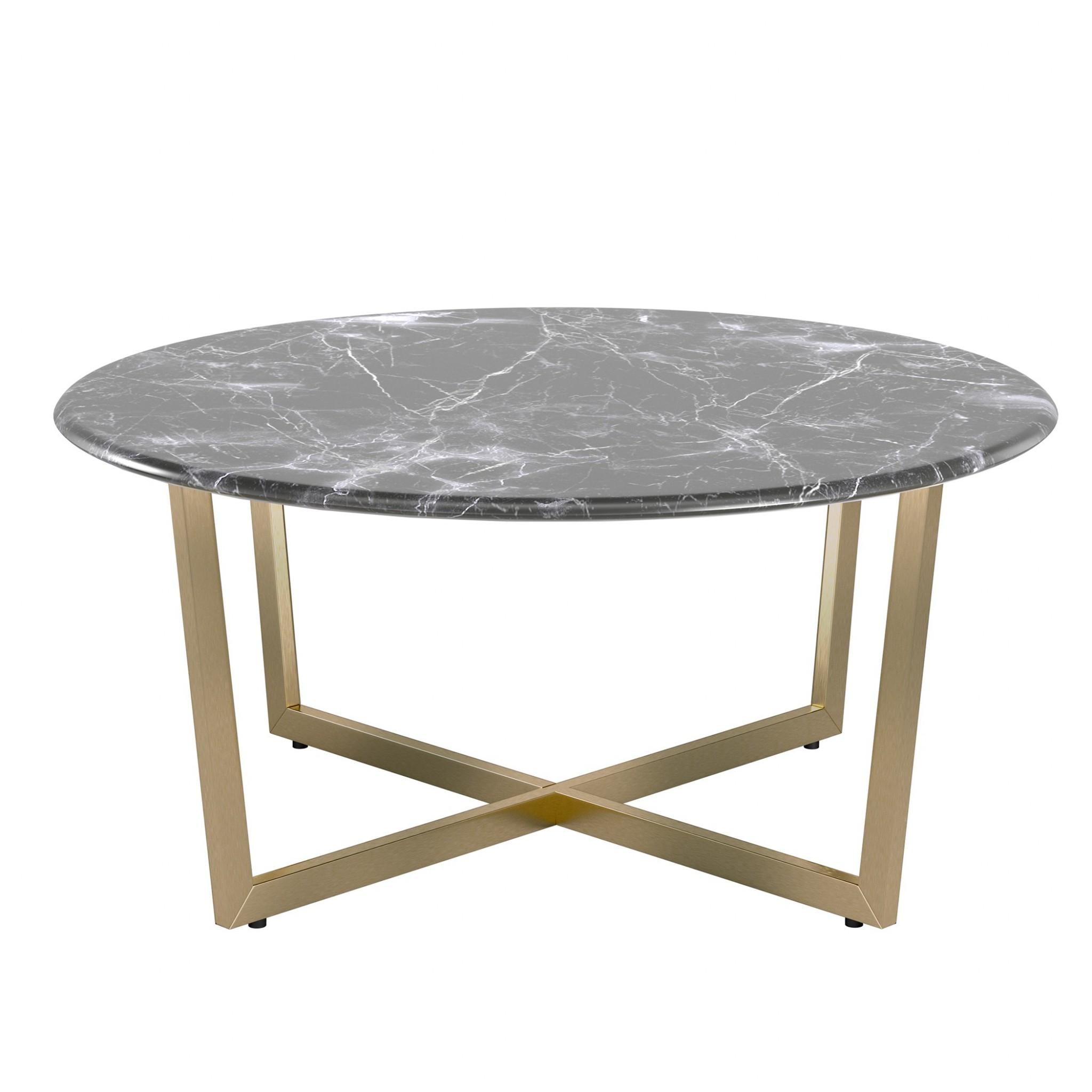 Black on Gold Faux Marble Round Coffee Table