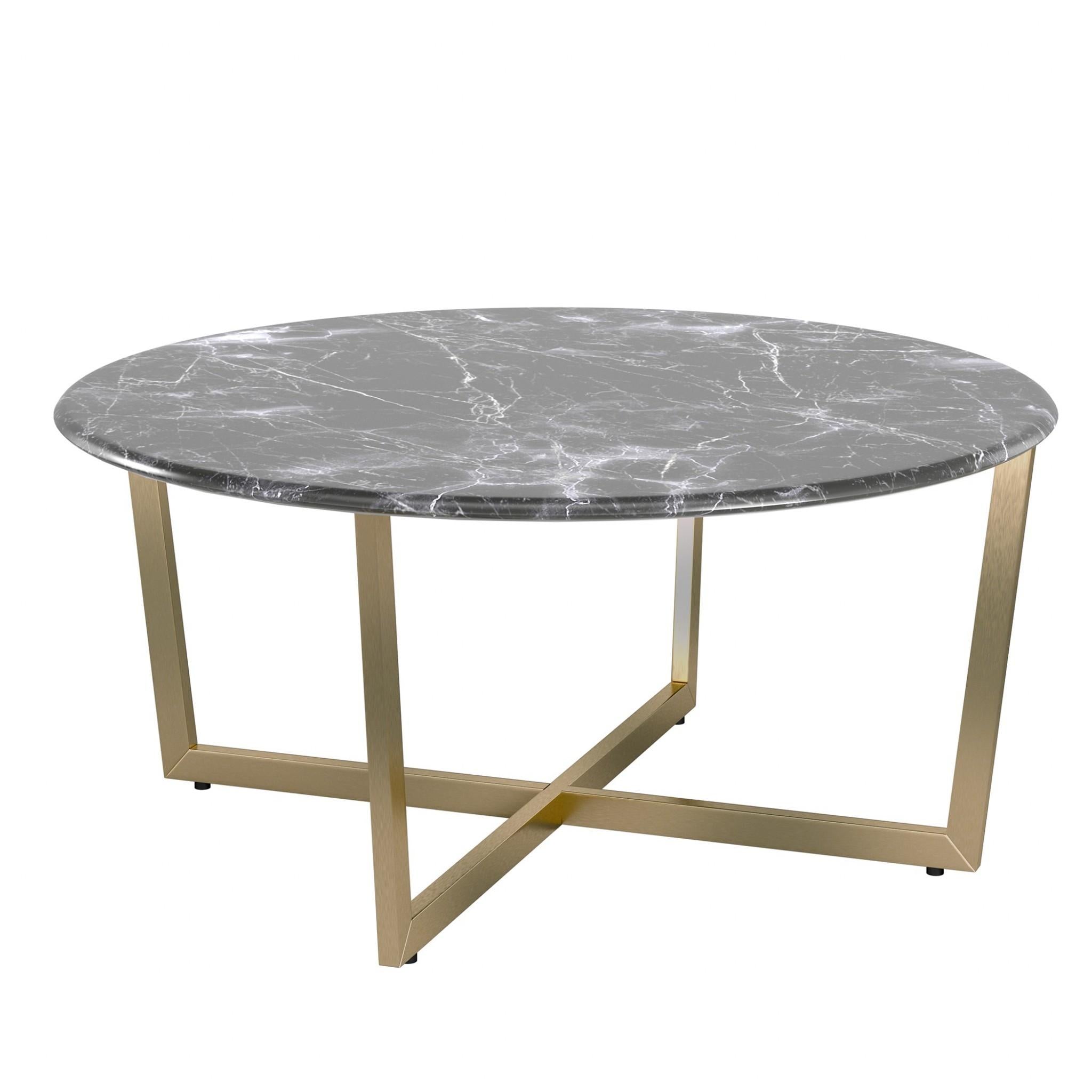 Black on Gold Faux Marble Round Coffee Table