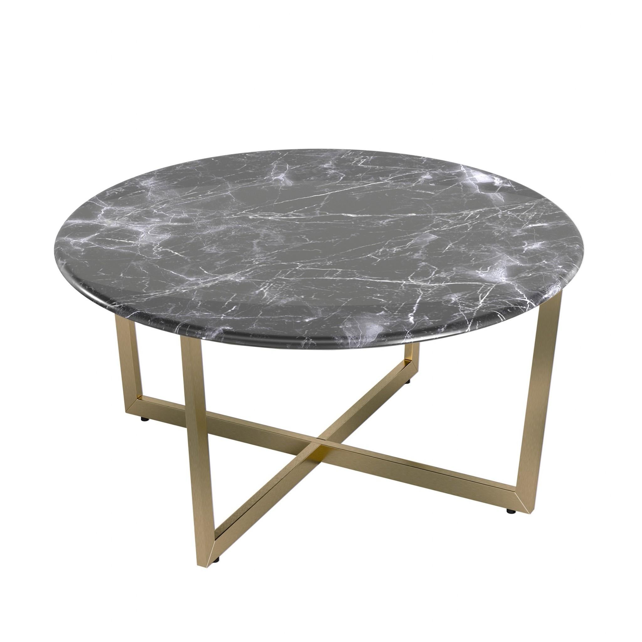 Black on Gold Faux Marble Round Coffee Table