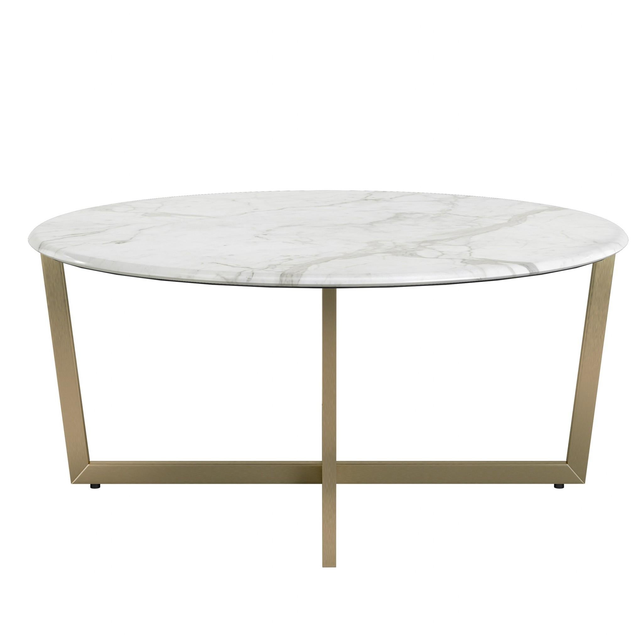 White on Gold Faux Marble Round Coffee Table