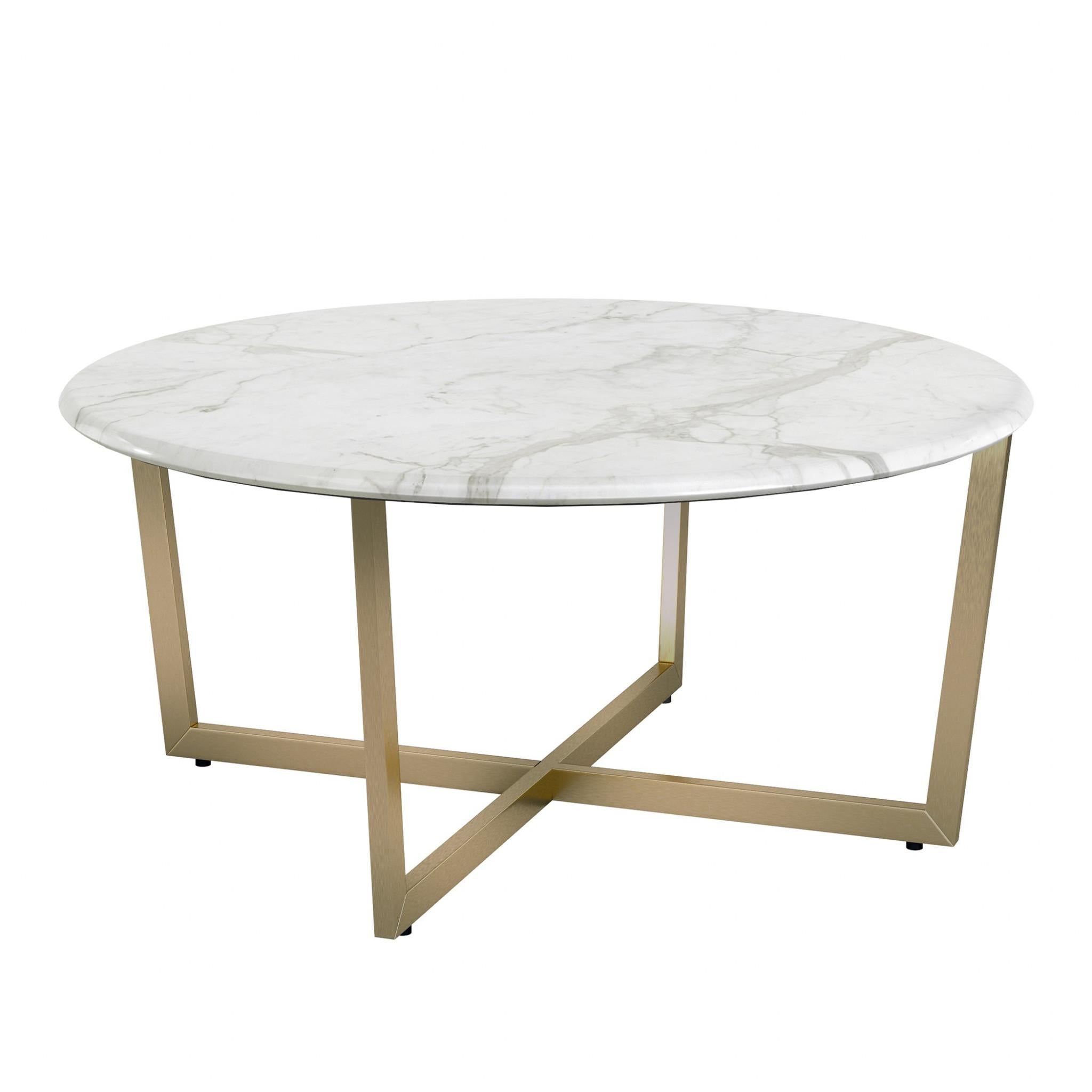 White on Gold Faux Marble Round Coffee Table