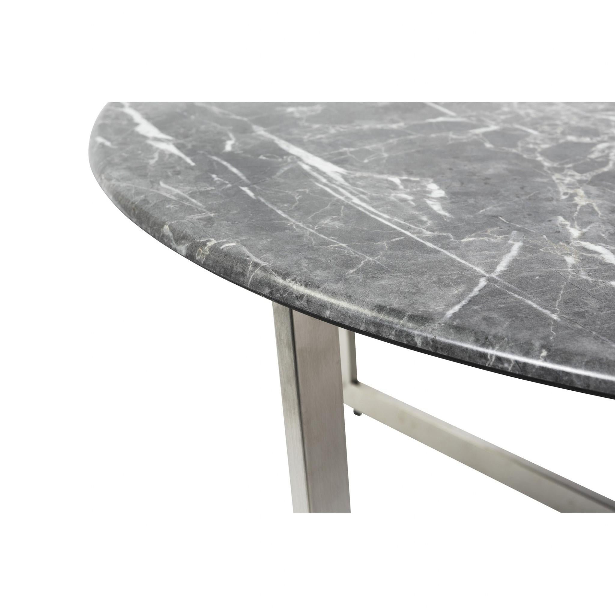 Black on Stainless Faux Marble Round Coffee Table