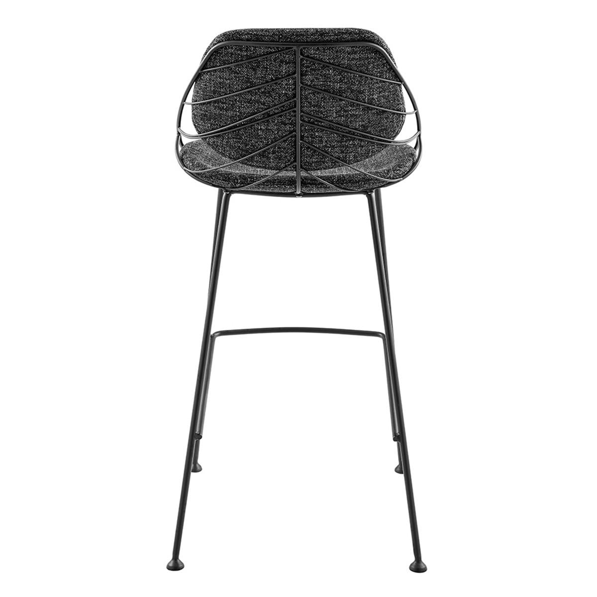 Set of Two Leaf Framed Black Bar Stools