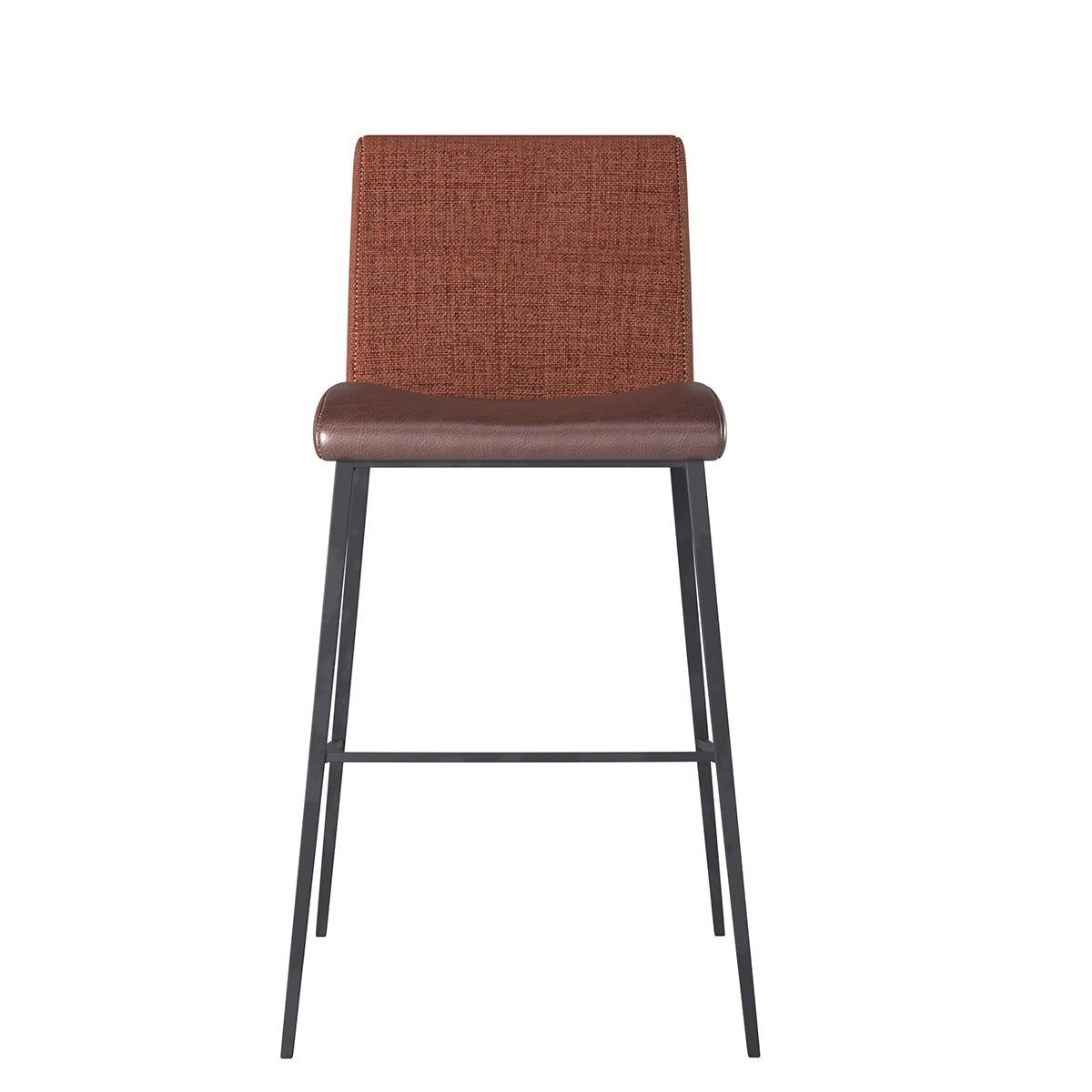 Set of Two Brown Faux Leather and Fabric Counter Stools