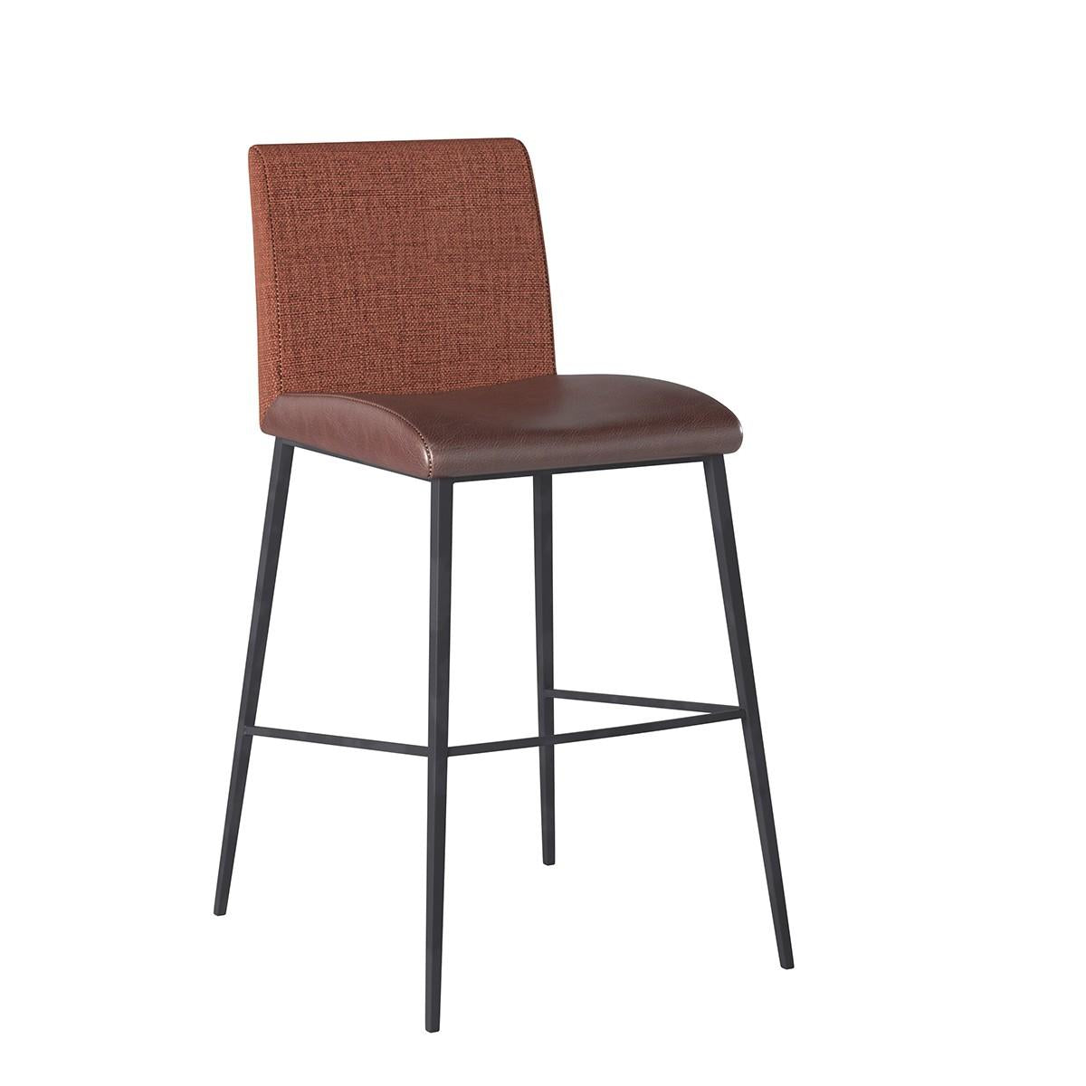 Set of Two Brown Faux Leather and Fabric Counter Stools