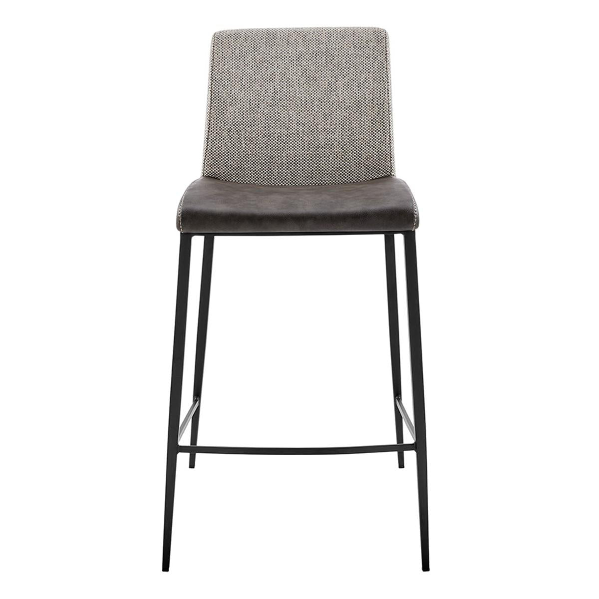 Set of Two Gray Faux Leather and Fabric Counter Stools