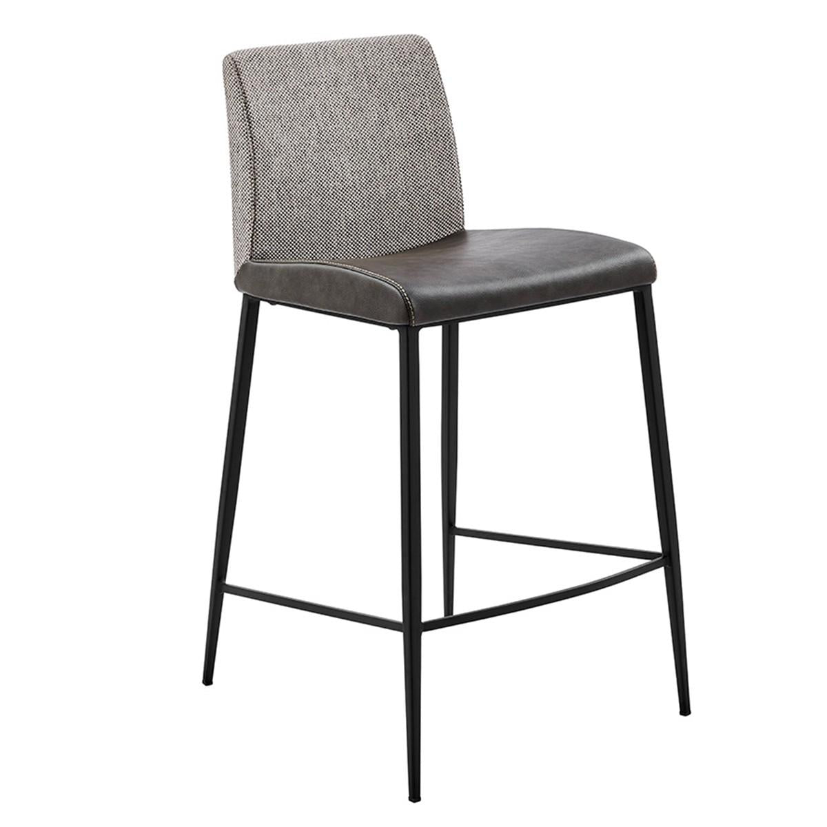 Set of Two Gray Faux Leather and Fabric Counter Stools