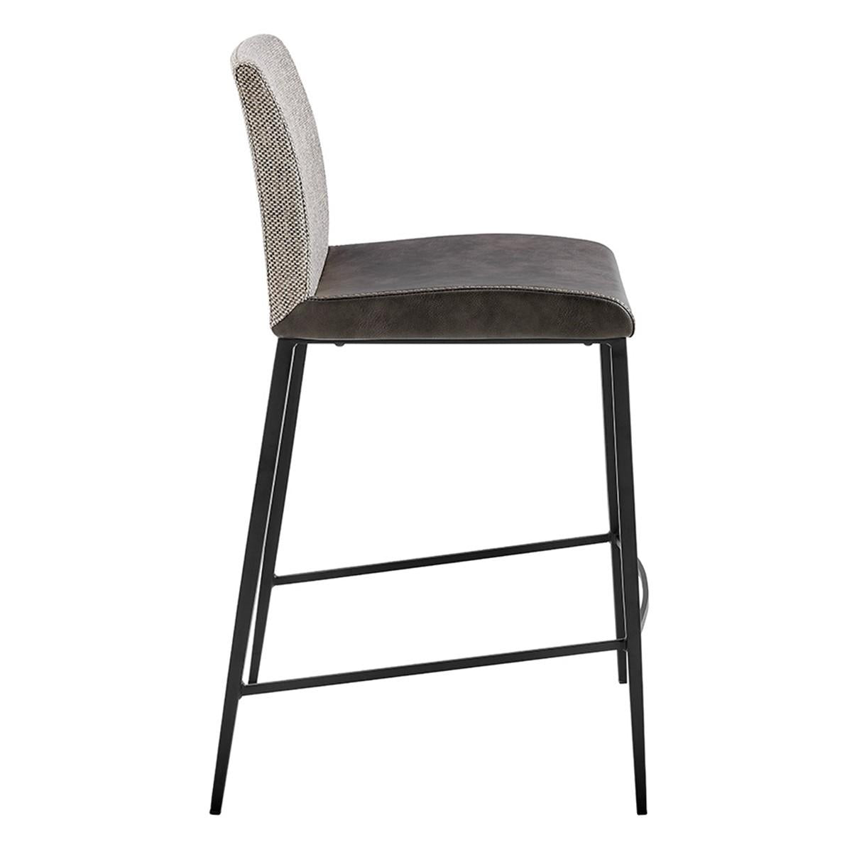 Set of Two Gray Faux Leather and Fabric Counter Stools