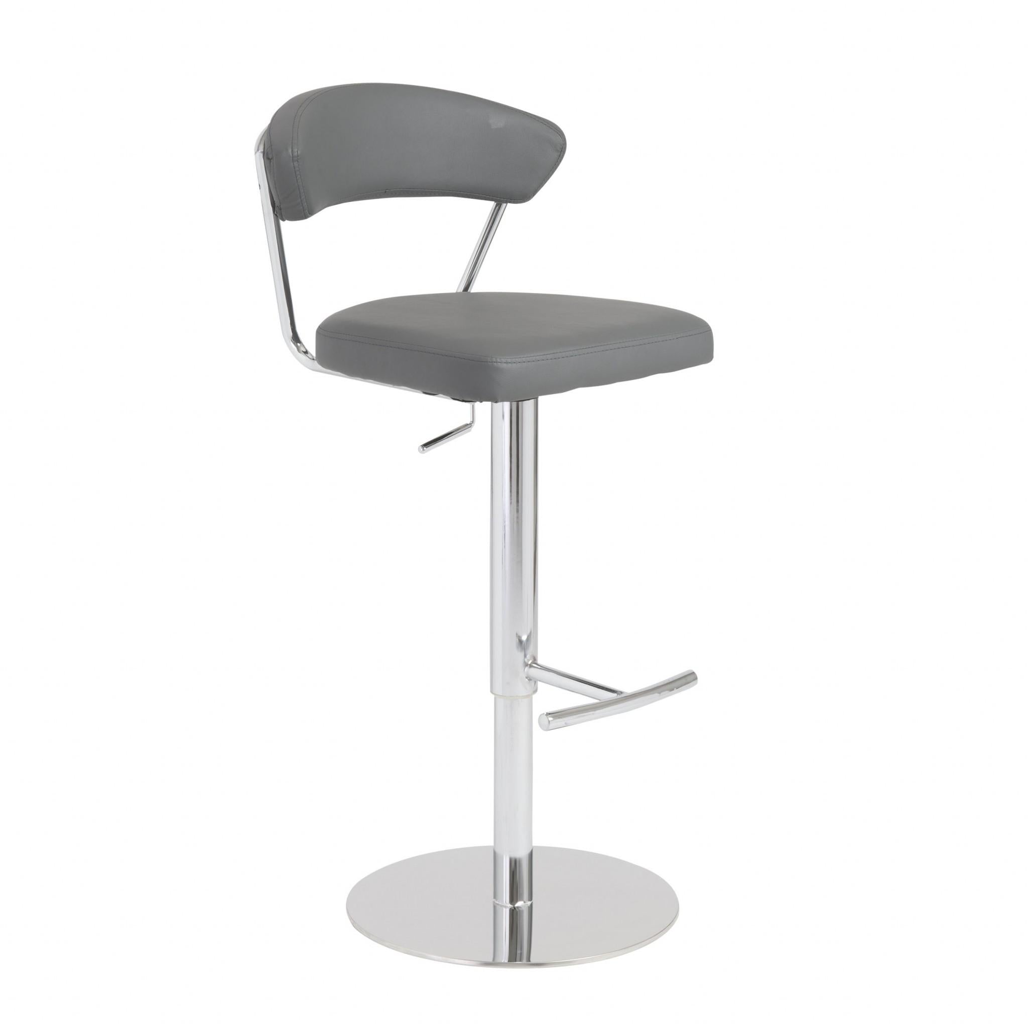 Adjustable Swivel Gray Faux Leather Aluminum Stool