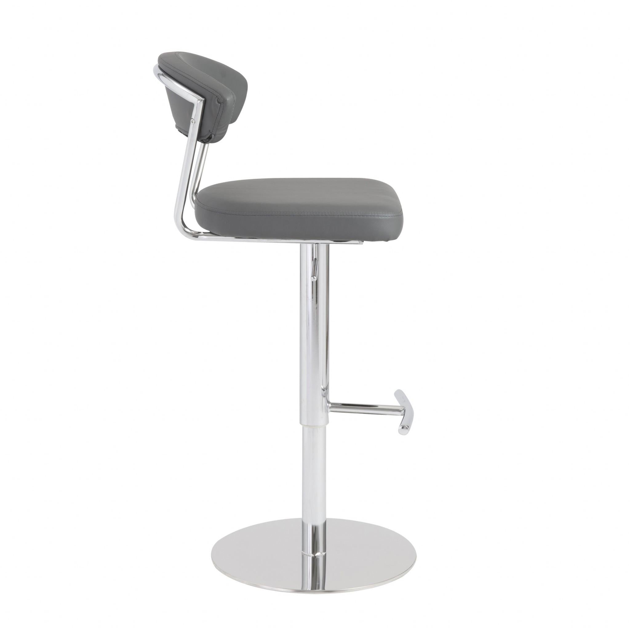 Adjustable Swivel Gray Faux Leather Aluminum Stool