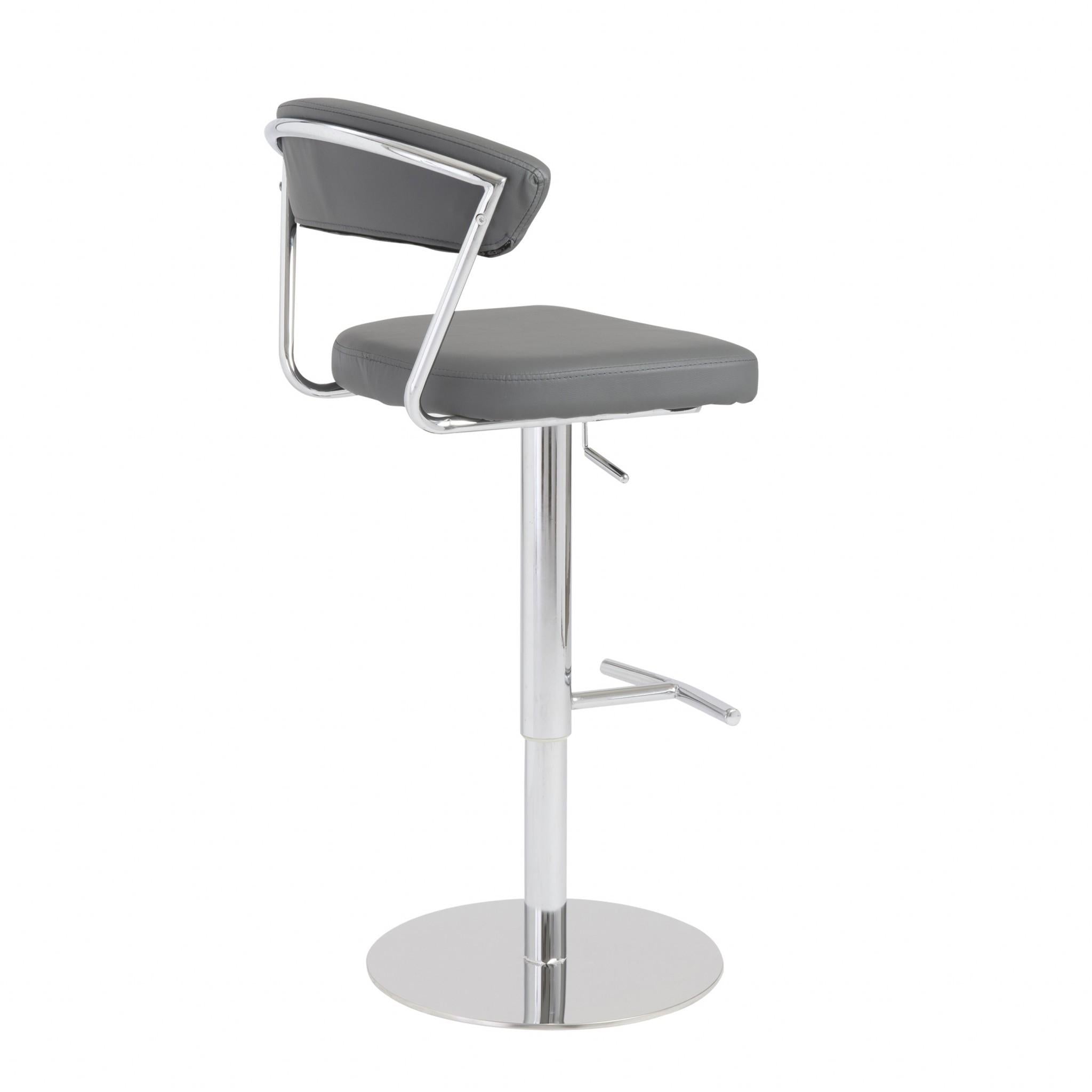 Adjustable Swivel Gray Faux Leather Aluminum Stool