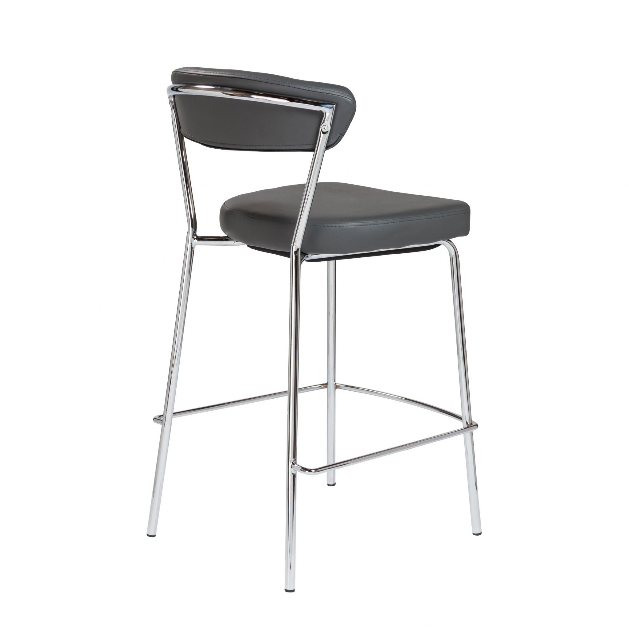 Set of Two Taper Black Faux Leather Counter Stools