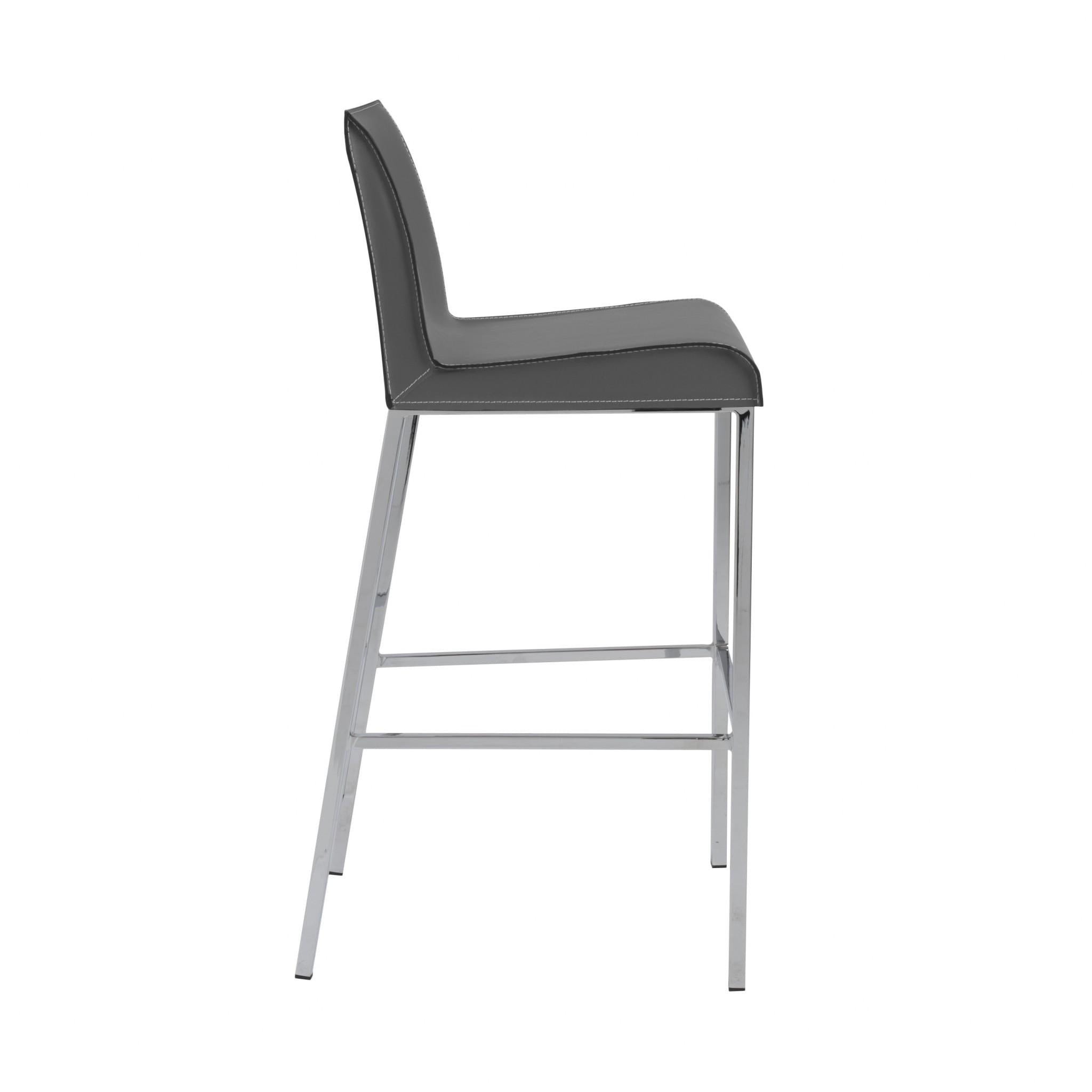 Set of Two Gray Leather and Steel Bar Stools