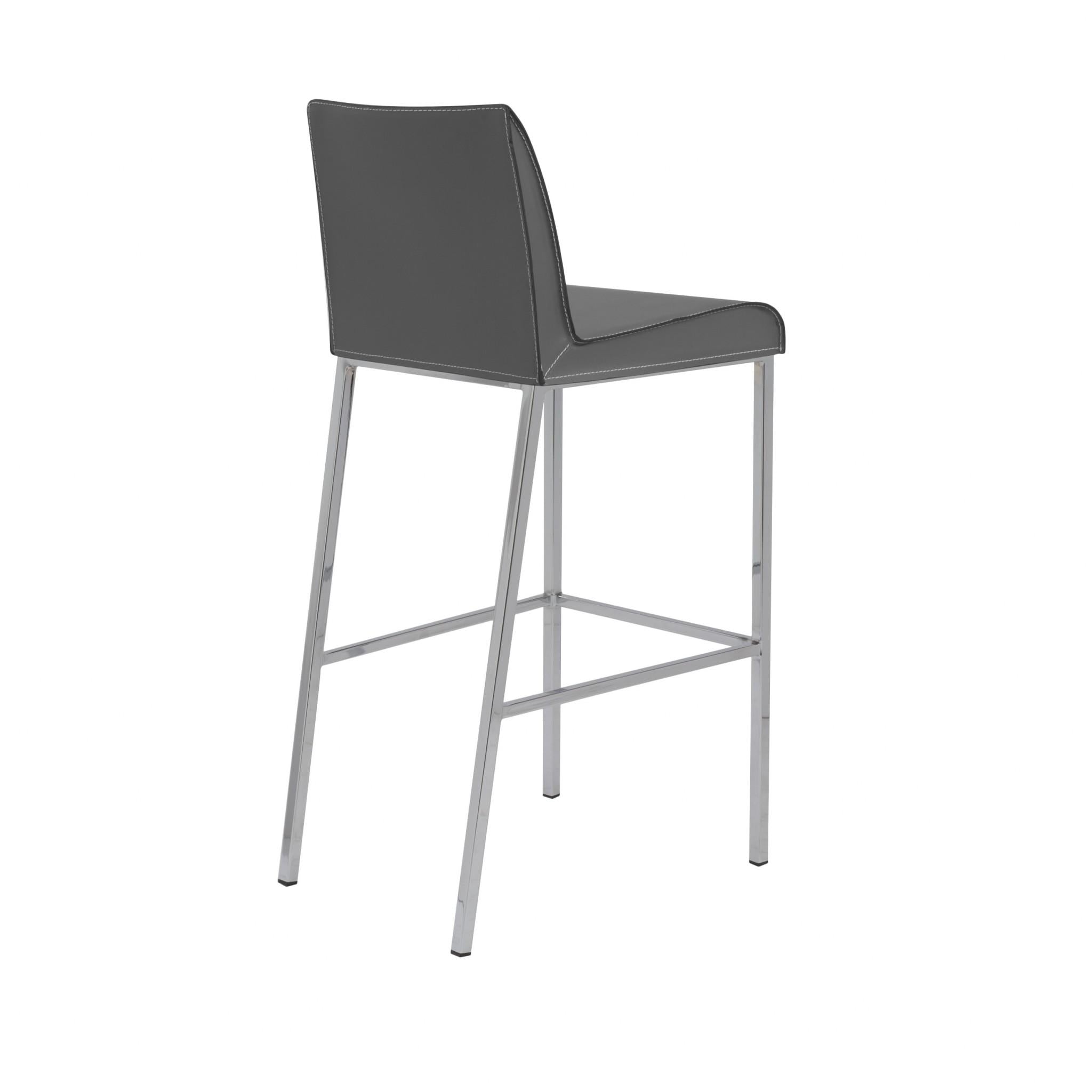 Set of Two Gray Leather and Steel Bar Stools