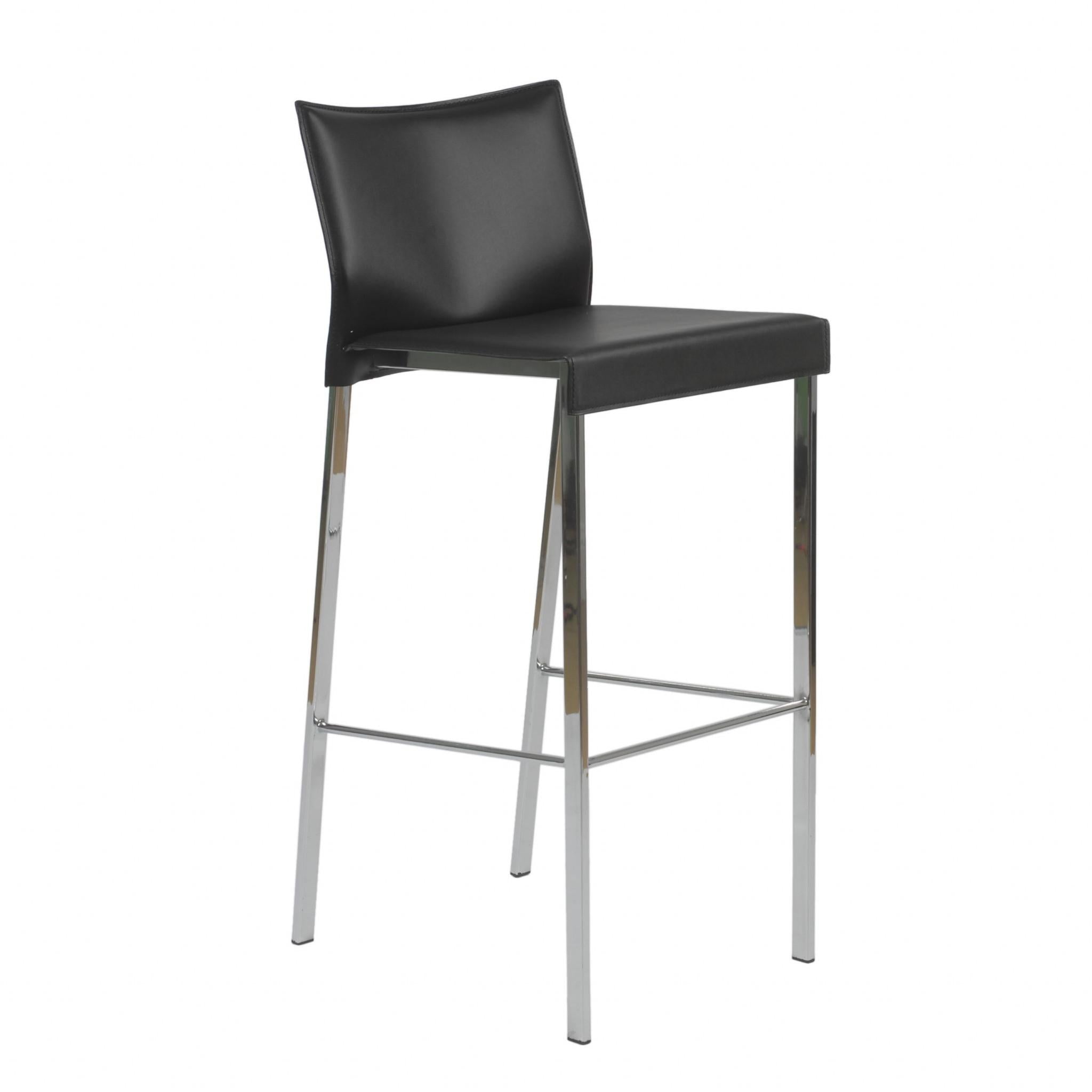 Set of Two Black Chrome Bar Stools