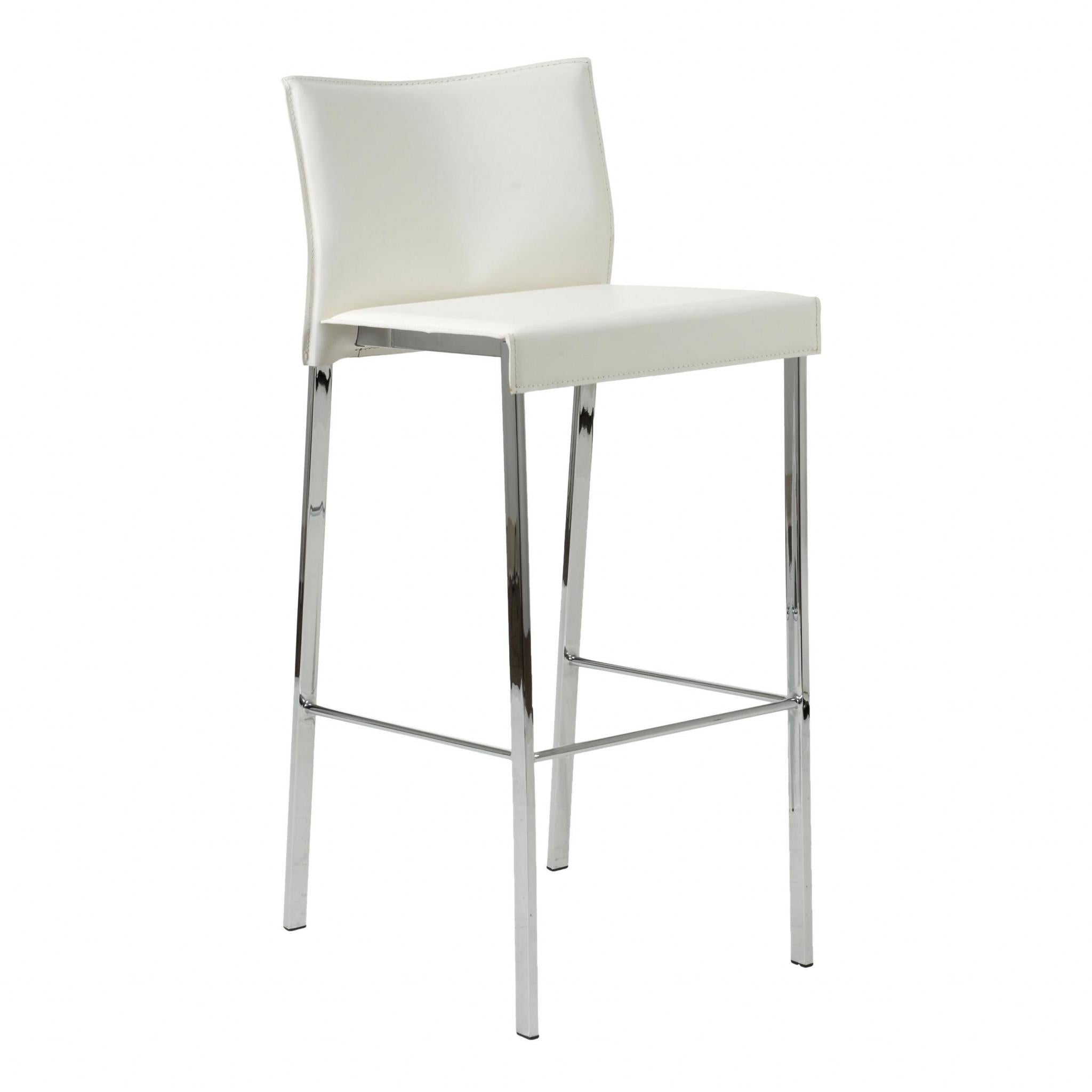 Set of Two White Chrome Bar Stools