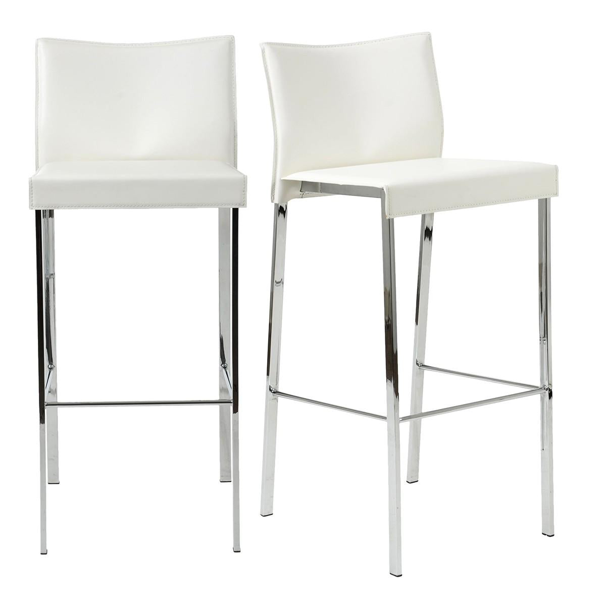 Set of Two White Chrome Bar Stools