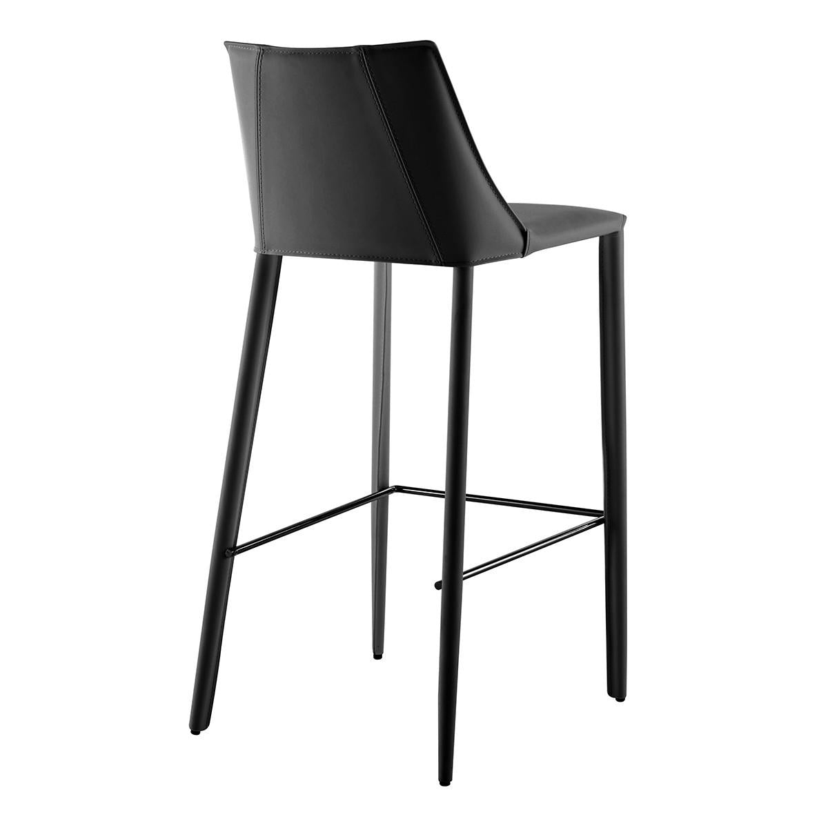 Rich Black Faux Leather Bar Stool