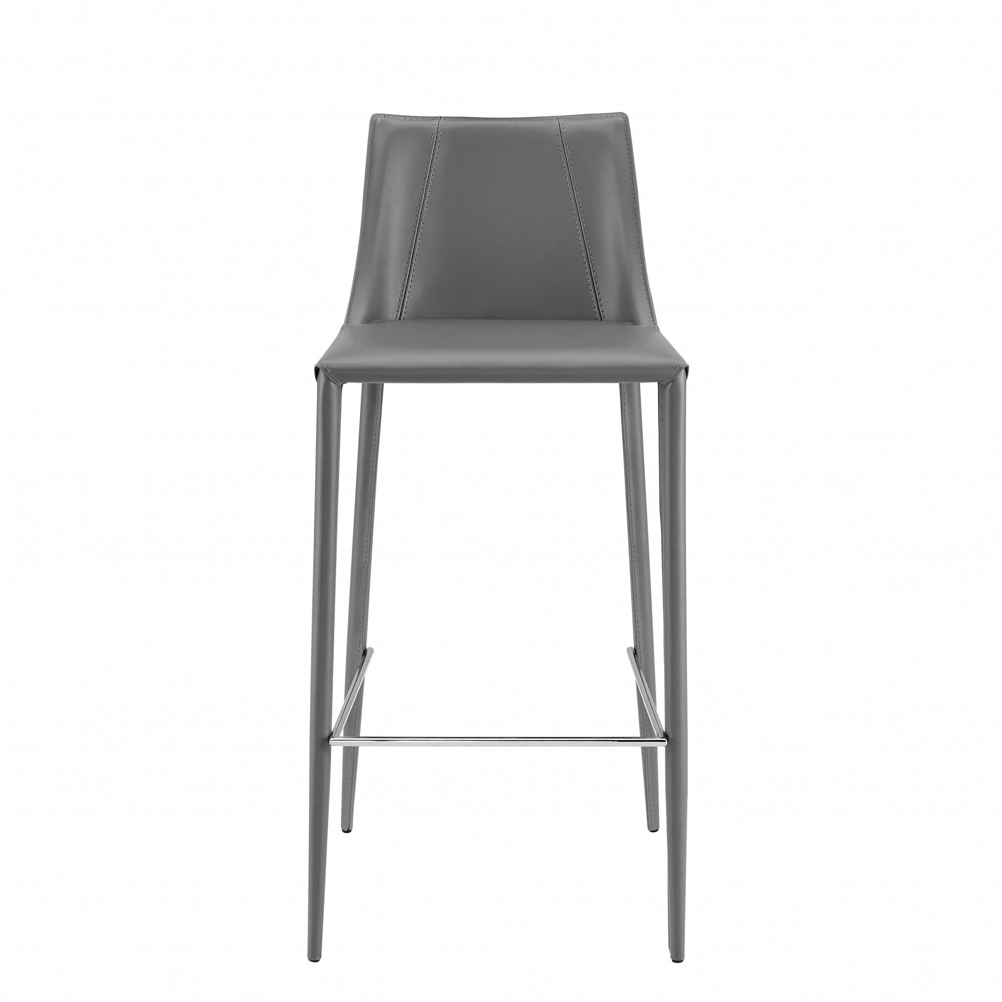 Rich Gray Faux Leather Bar Stool