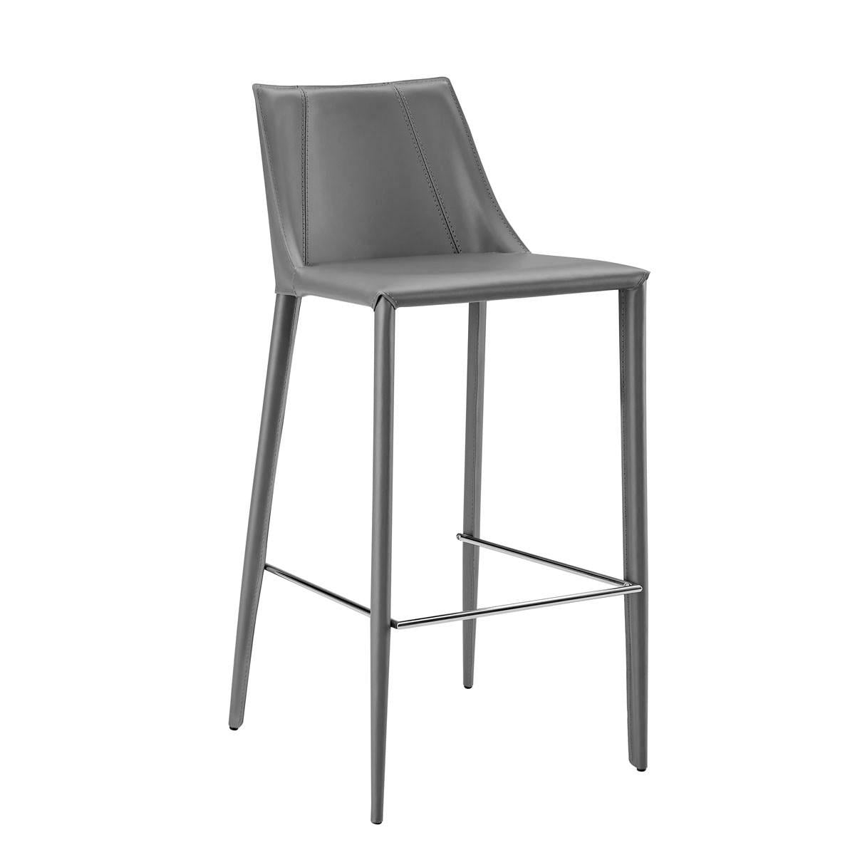 Rich Gray Faux Leather Bar Stool