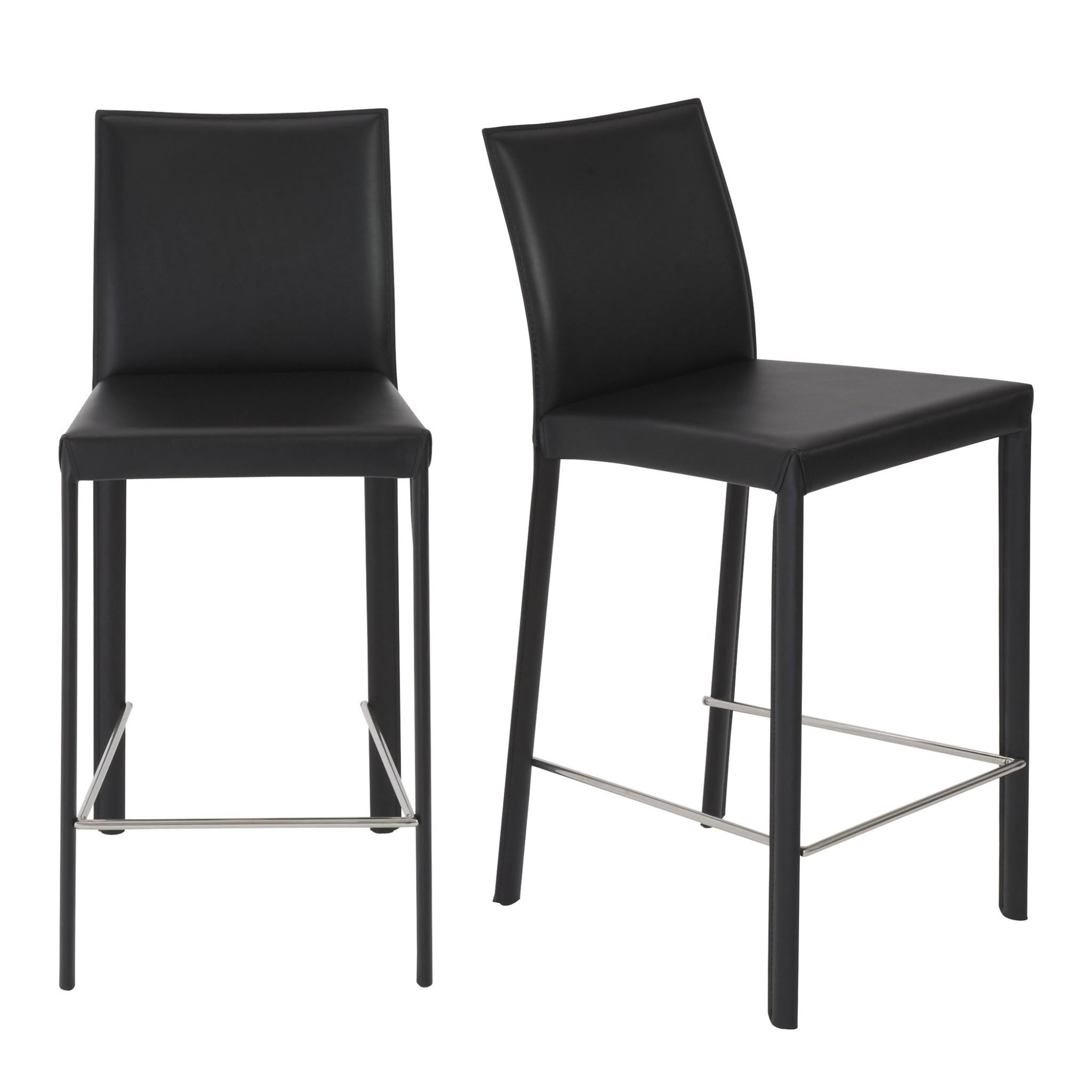 Set of Two Full Black Faux Leather Counter Stools