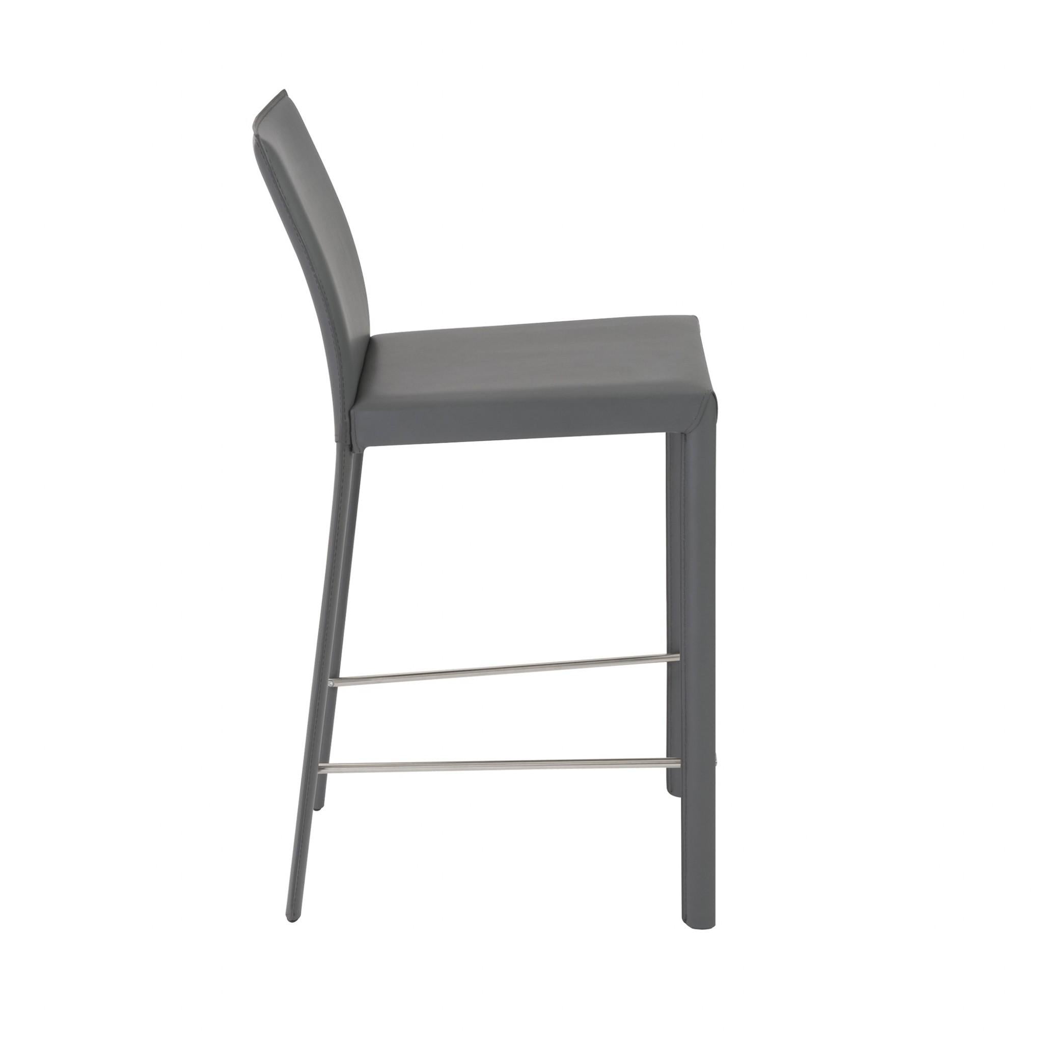 Set of Two Full Gray Faux Leather Counter Stools